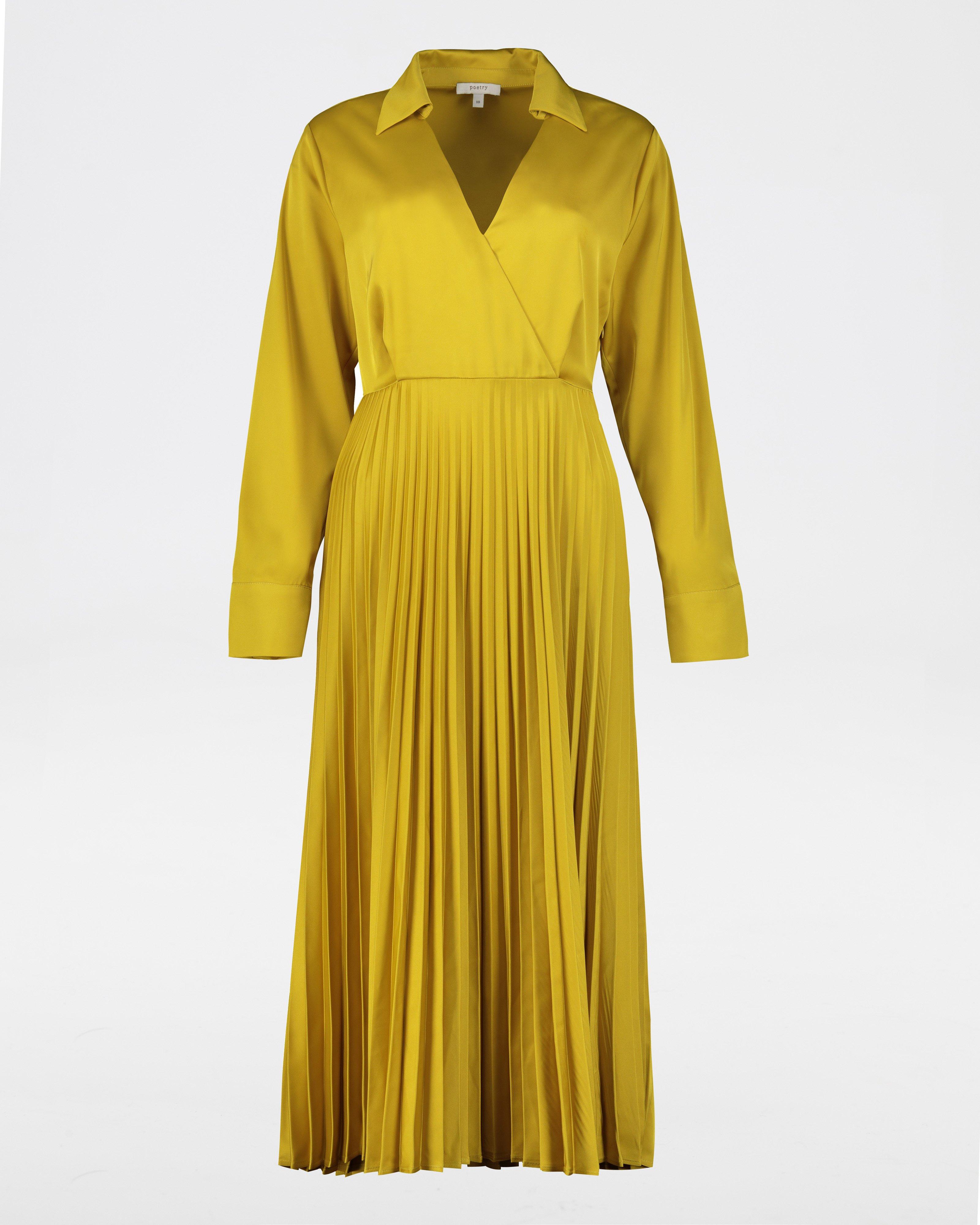 Delphine Pleated Sateen Wrap Dress -  chartreuse