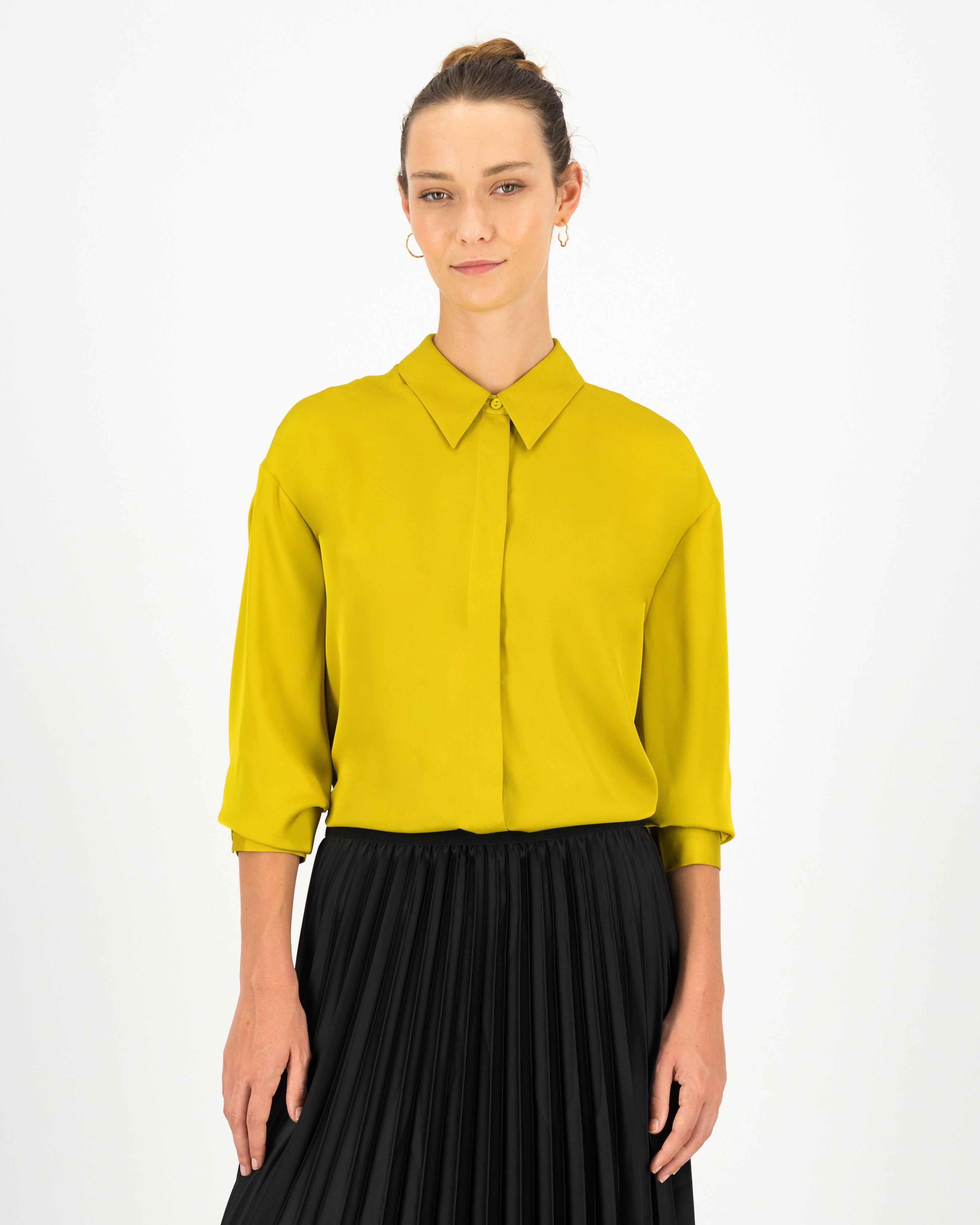 Savina Satin Shirt -  chartreuse