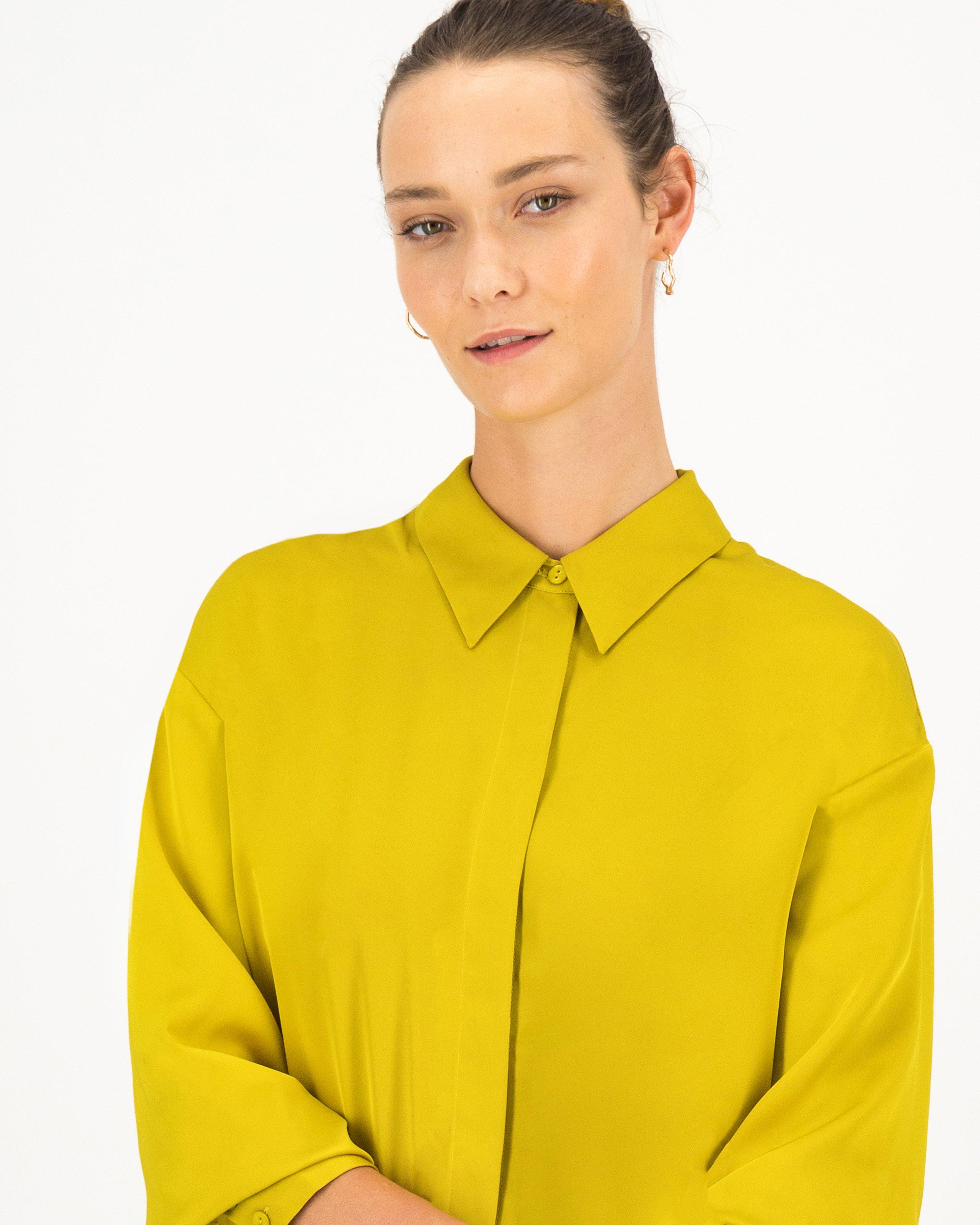 Savina Satin Shirt -  chartreuse