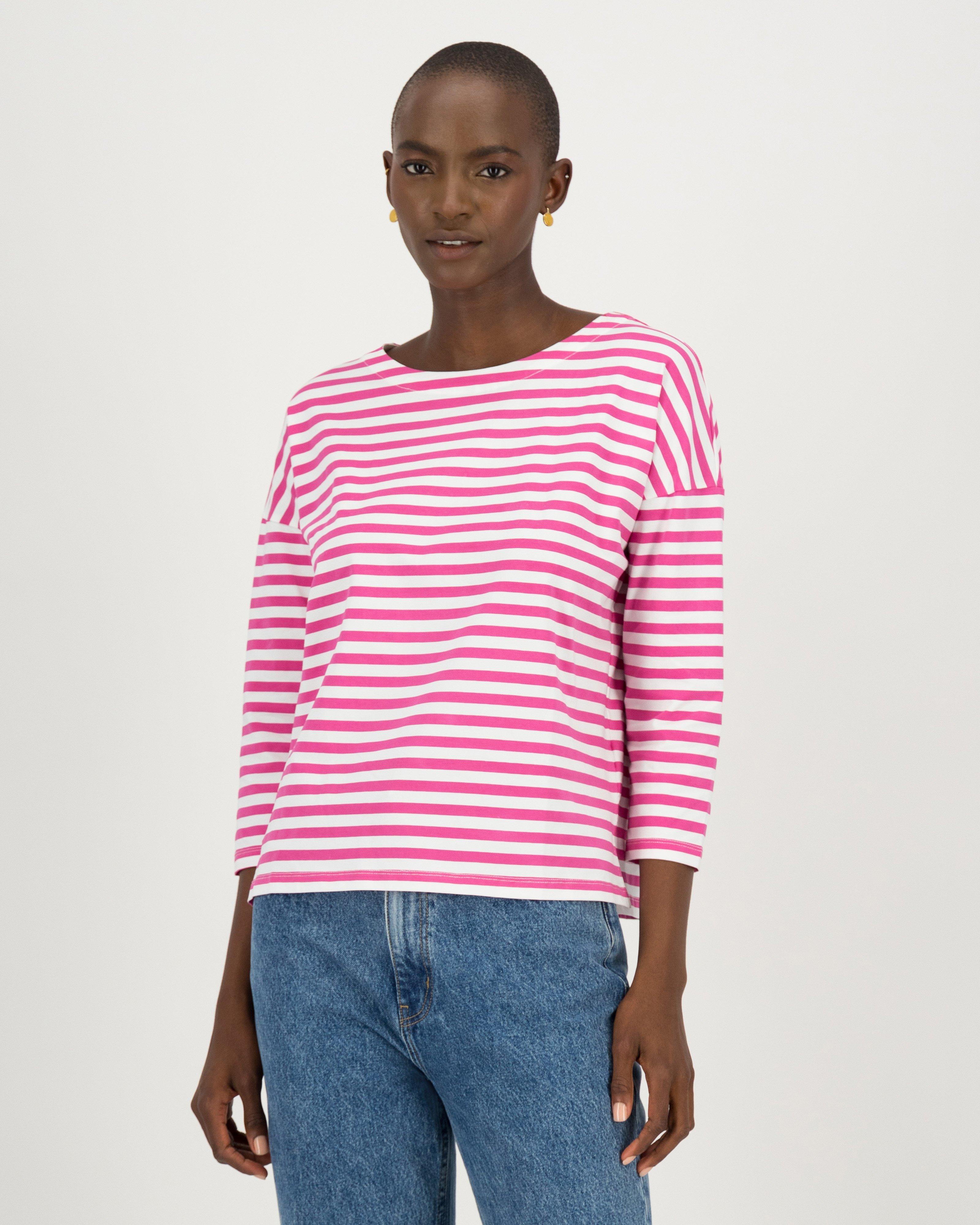 Alana Boatneck Stripe T-Shirt -  pink