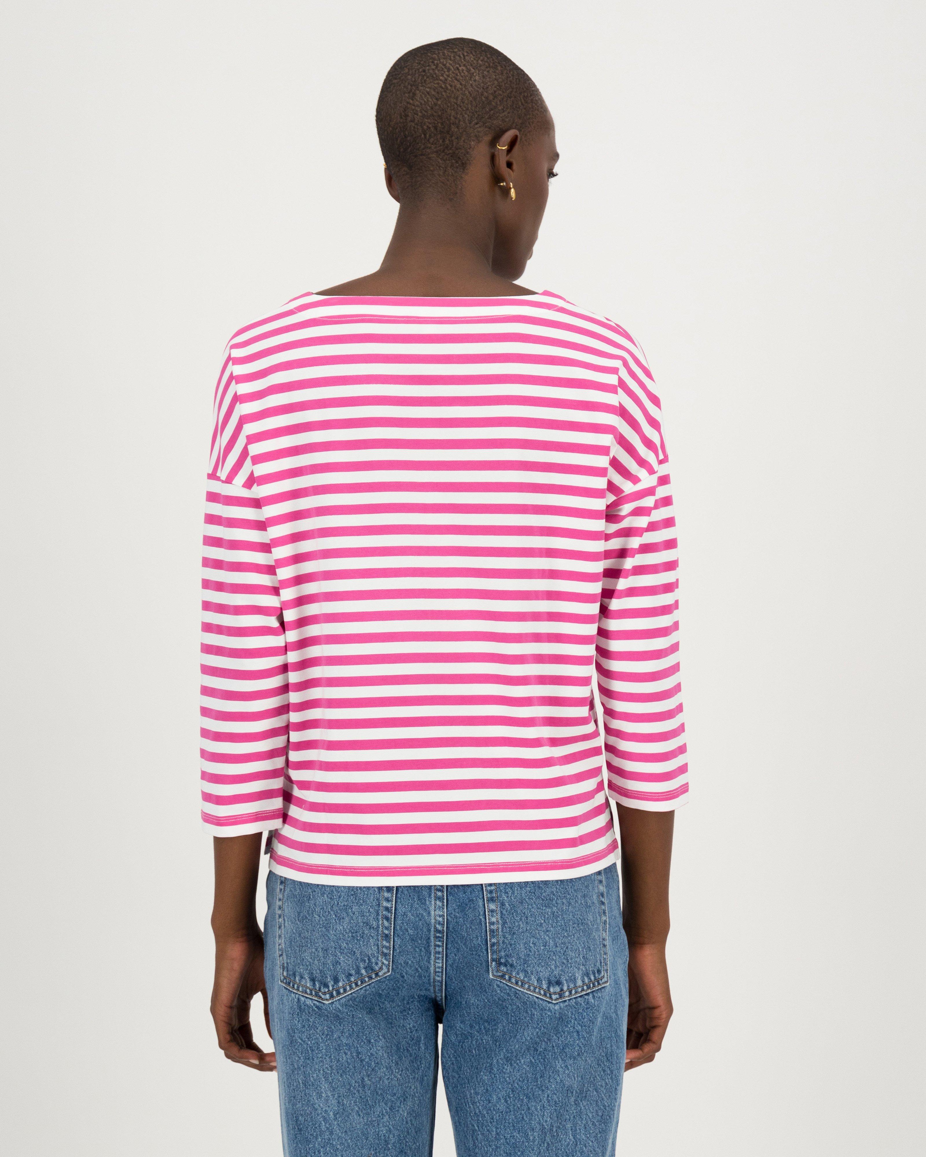 Alana Boatneck Stripe T-Shirt -  pink