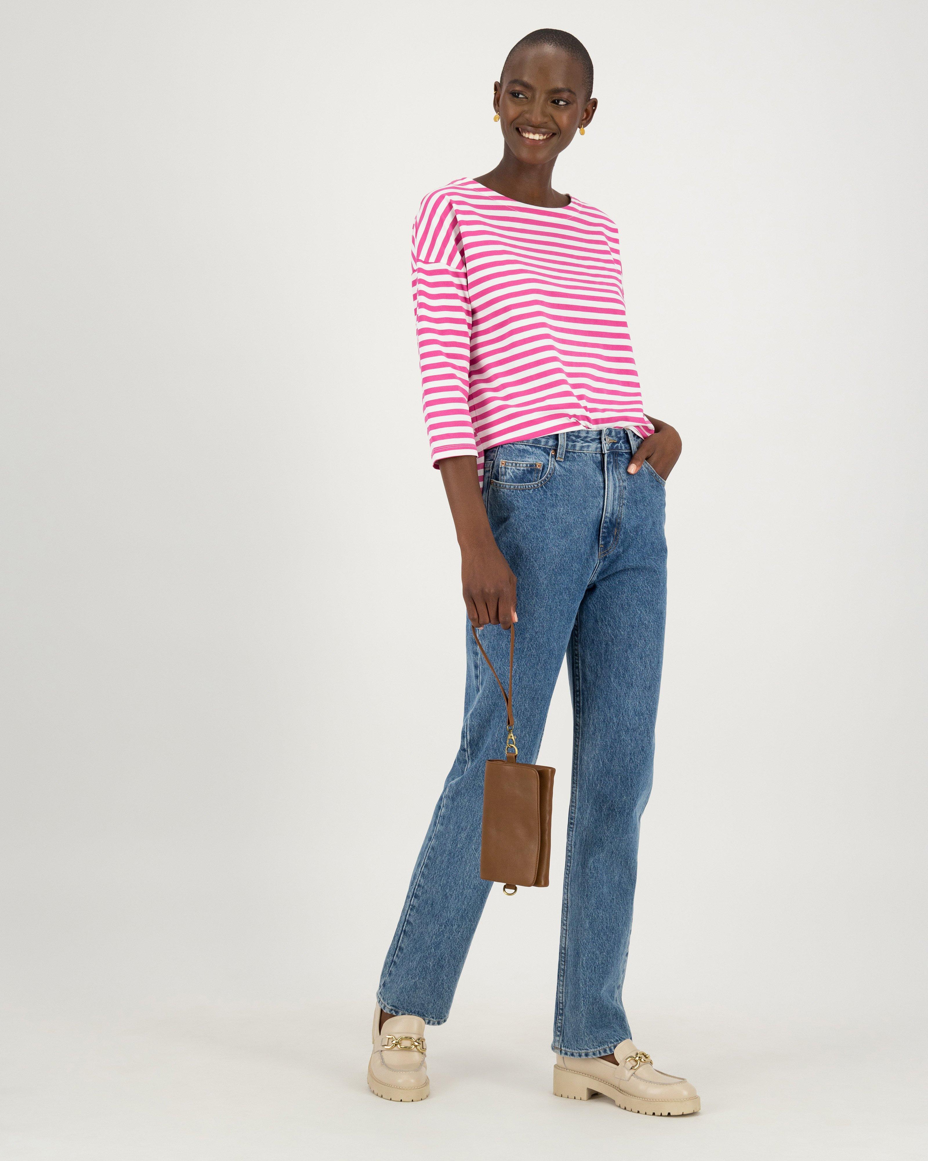 Alana Boatneck Stripe T-Shirt -  pink