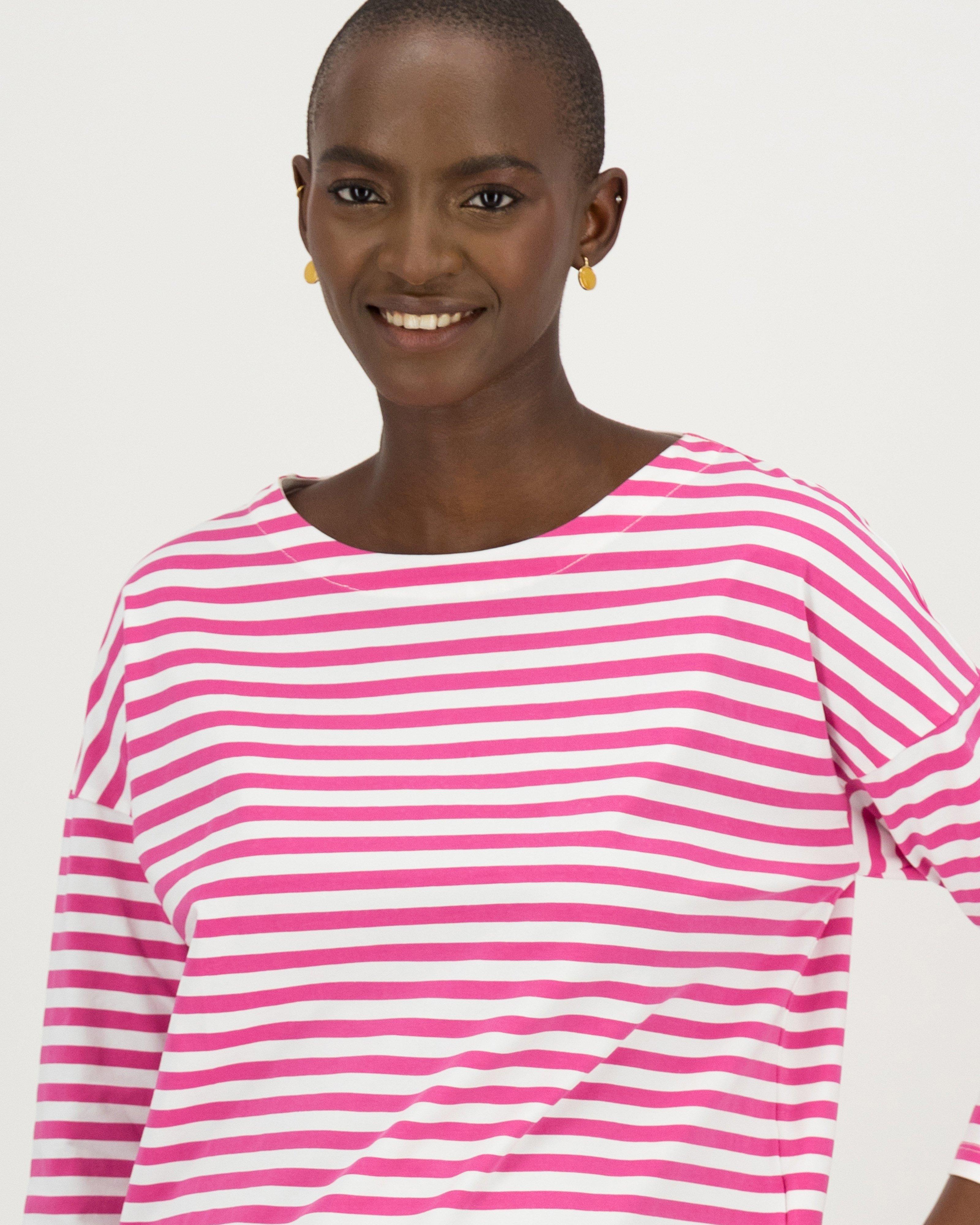 Alana Boatneck Stripe T-Shirt -  pink