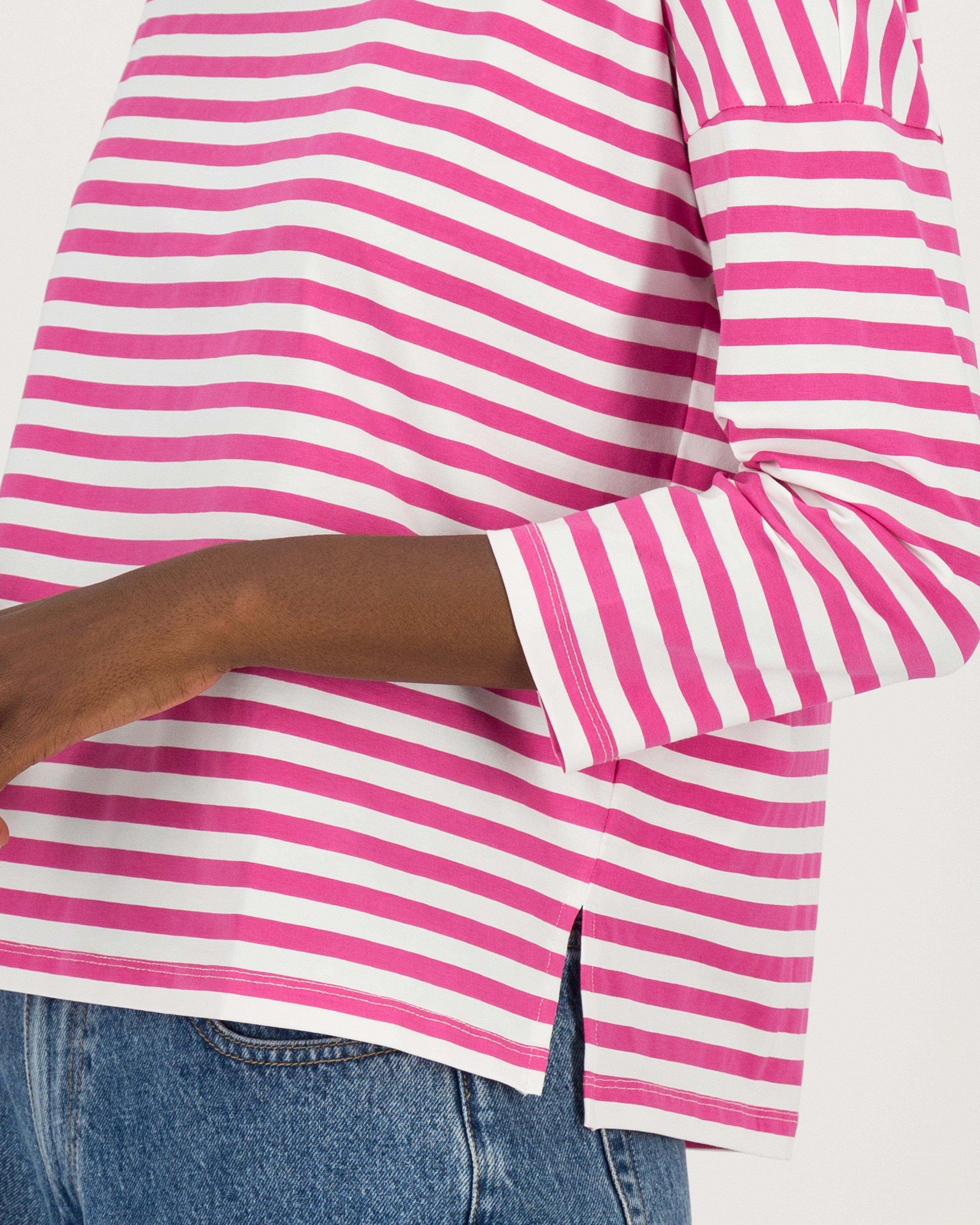 Alana Boatneck Stripe T-Shirt -  pink