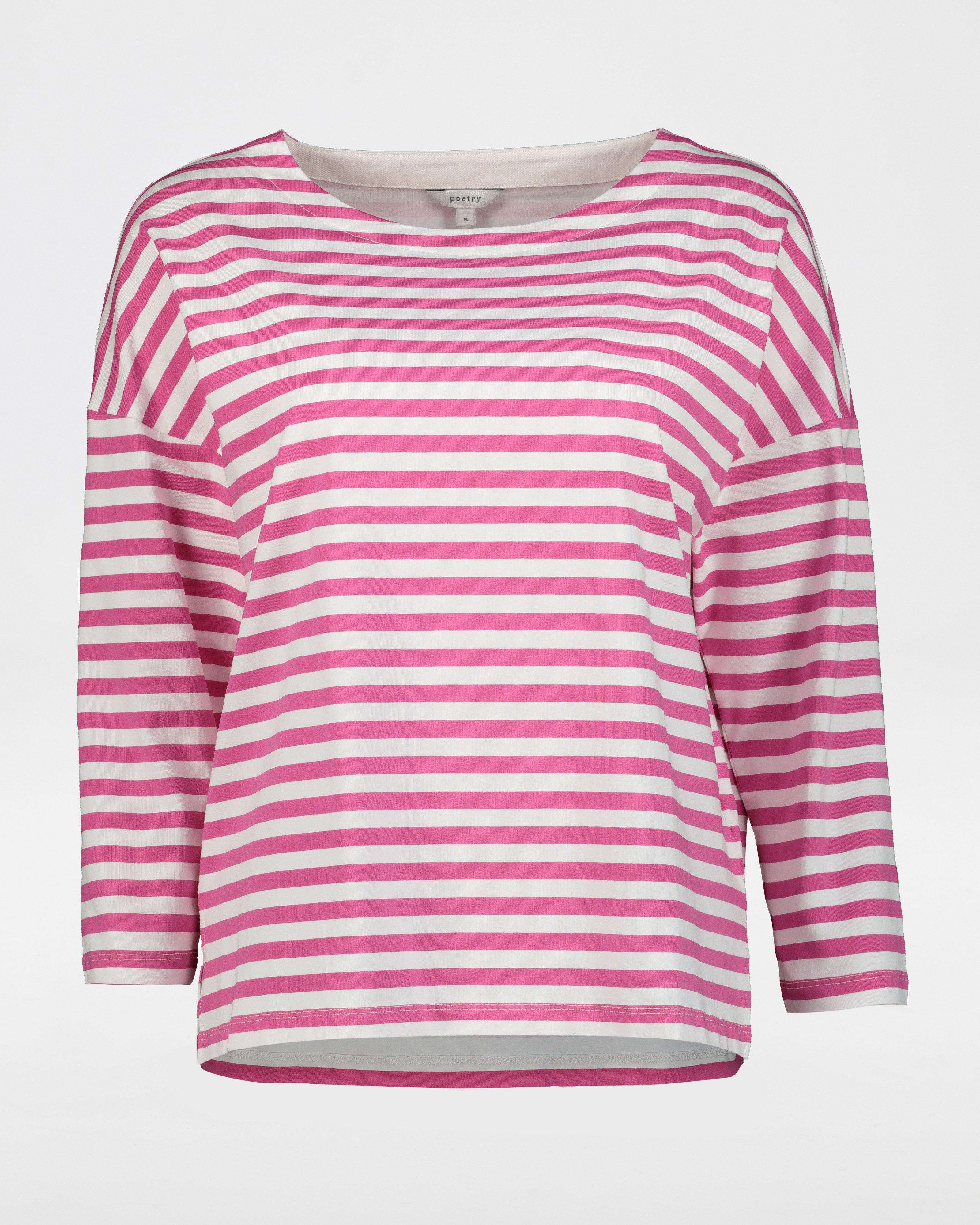 Alana Boatneck Stripe T-Shirt -  pink