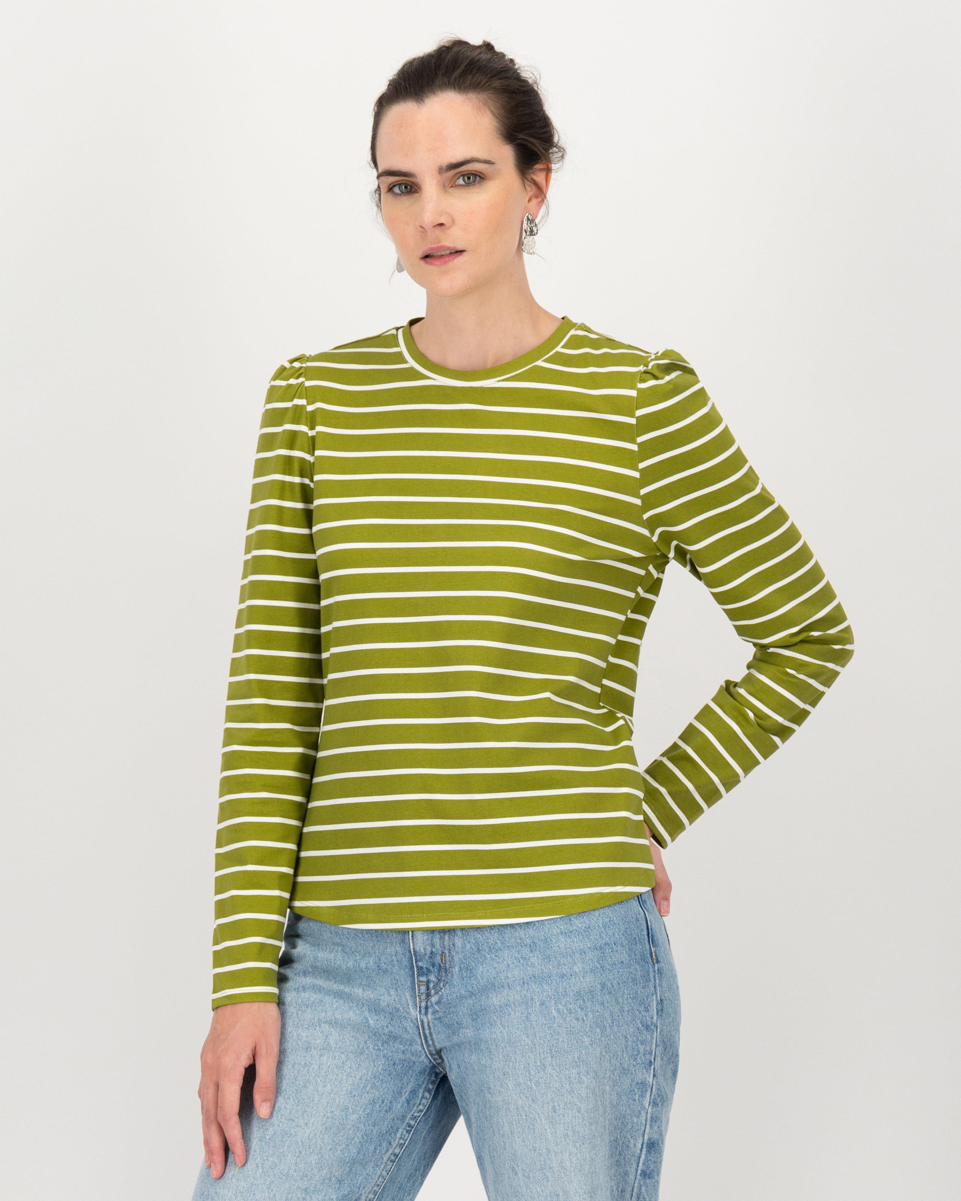 Thelma Striped Basic T-Shirt -  fatigue