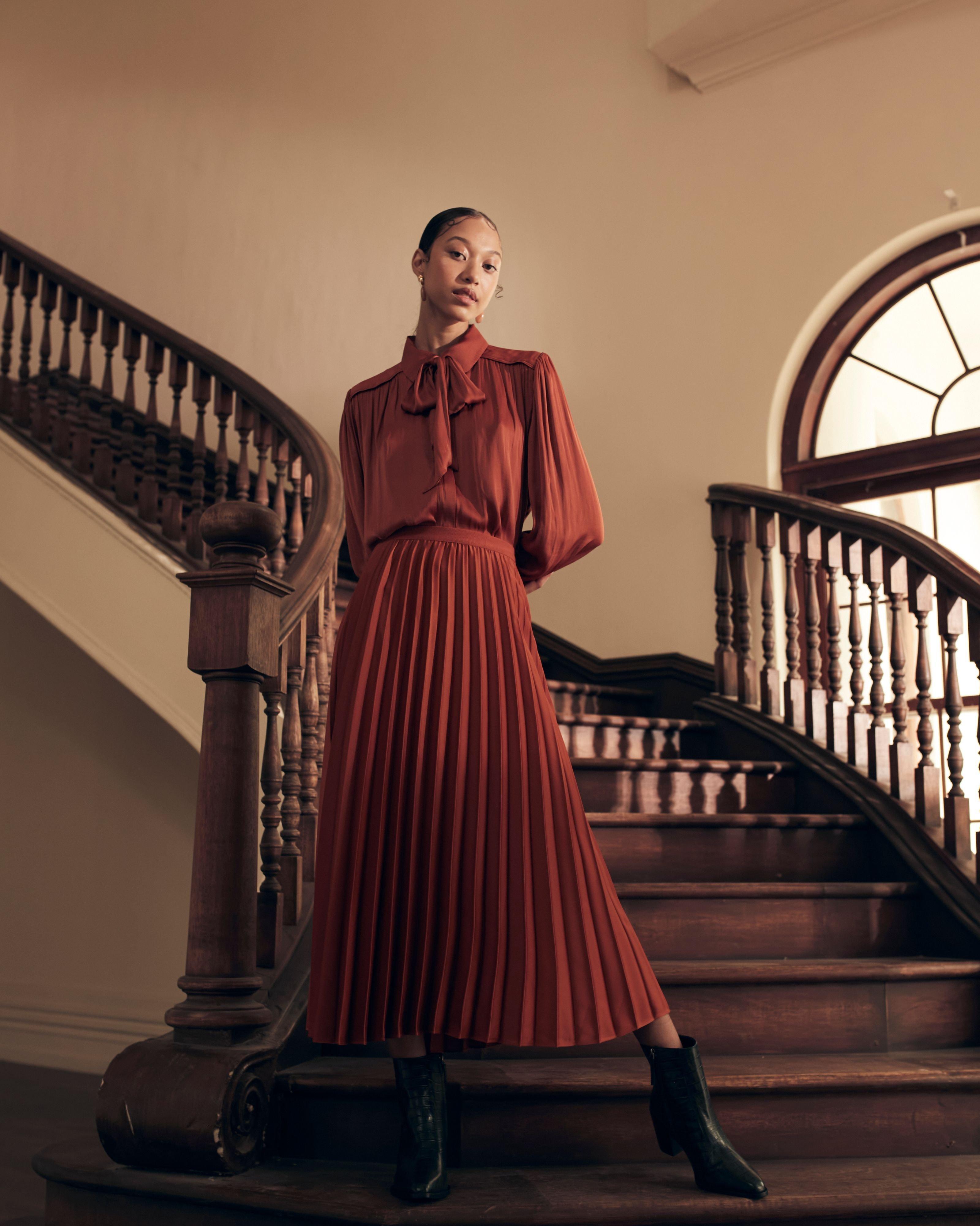 Poetry Icelyn Pleated Maxi Skirt -  rust