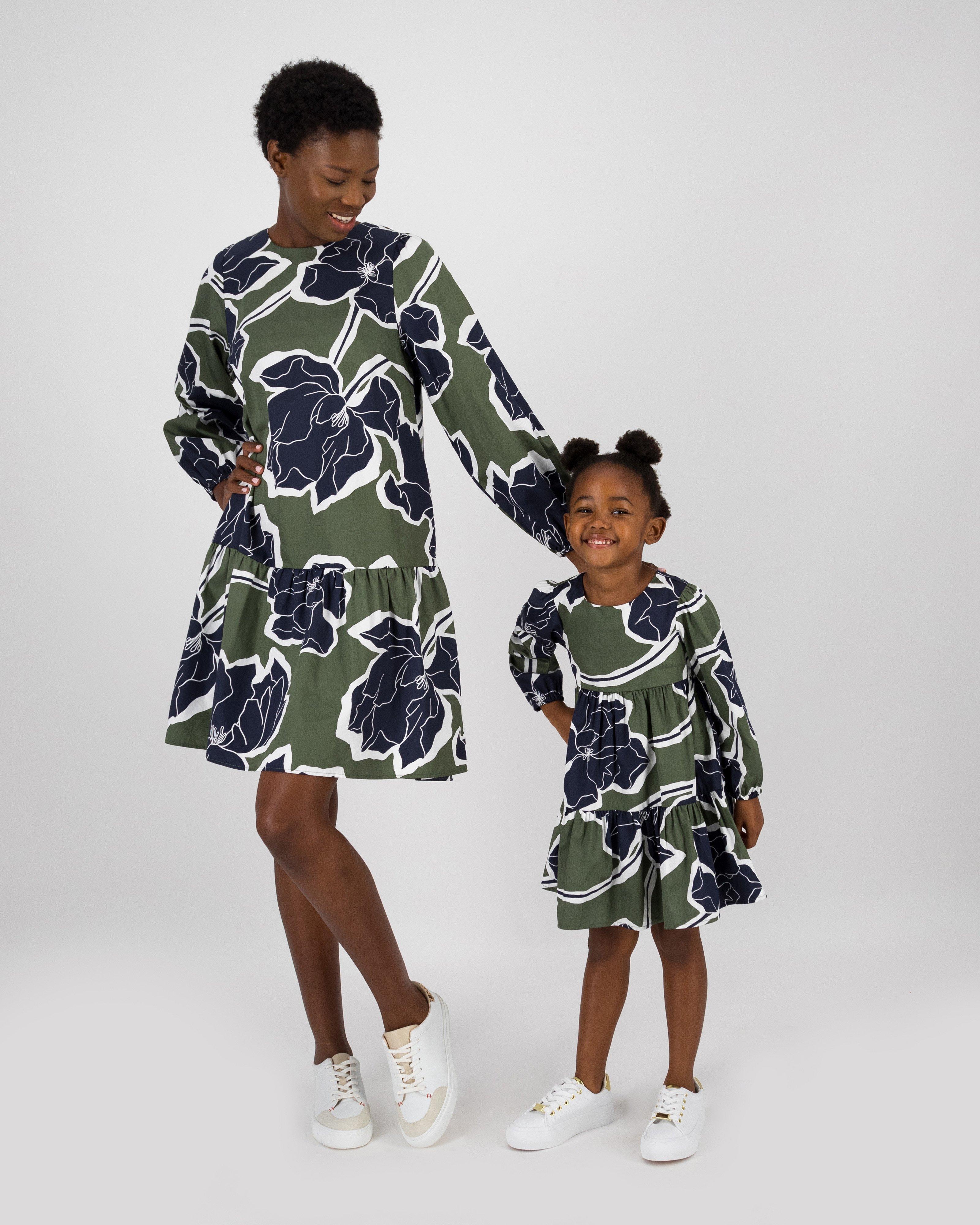 Girls Mini Aurelie Printed Dress -  olive