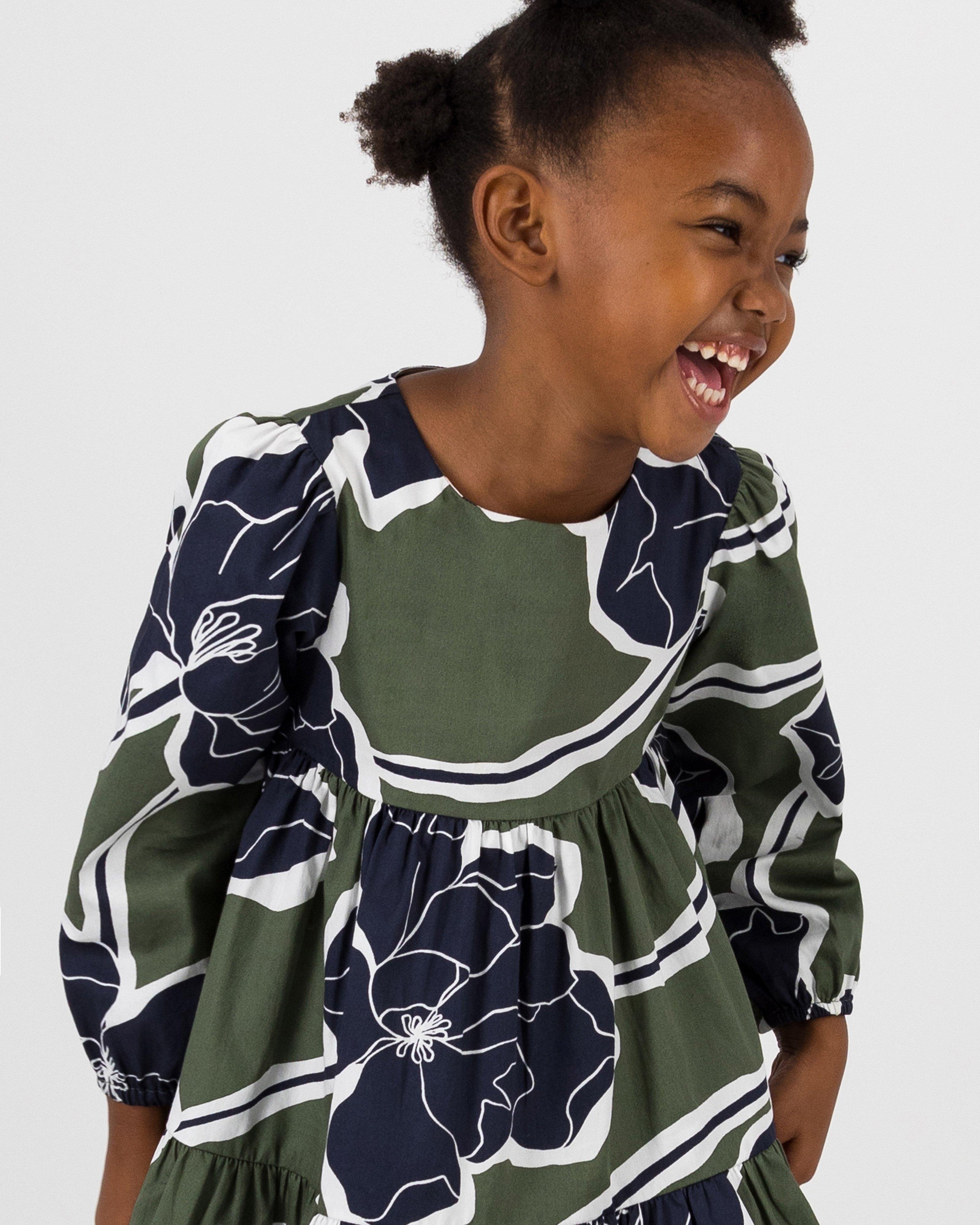 Girls Mini Aurelie Printed Dress -  olive