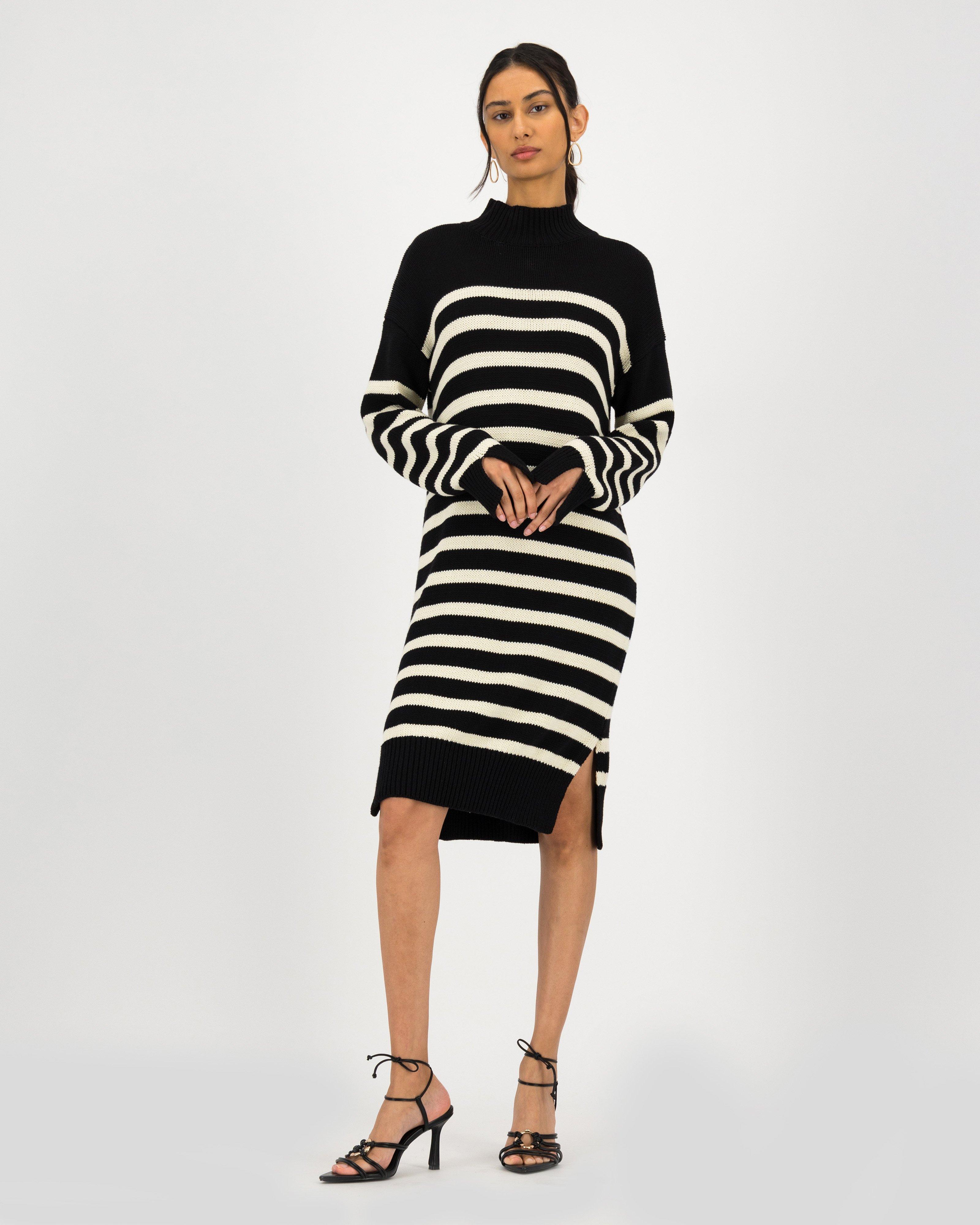 Lottie Striped Knit Dress -  black