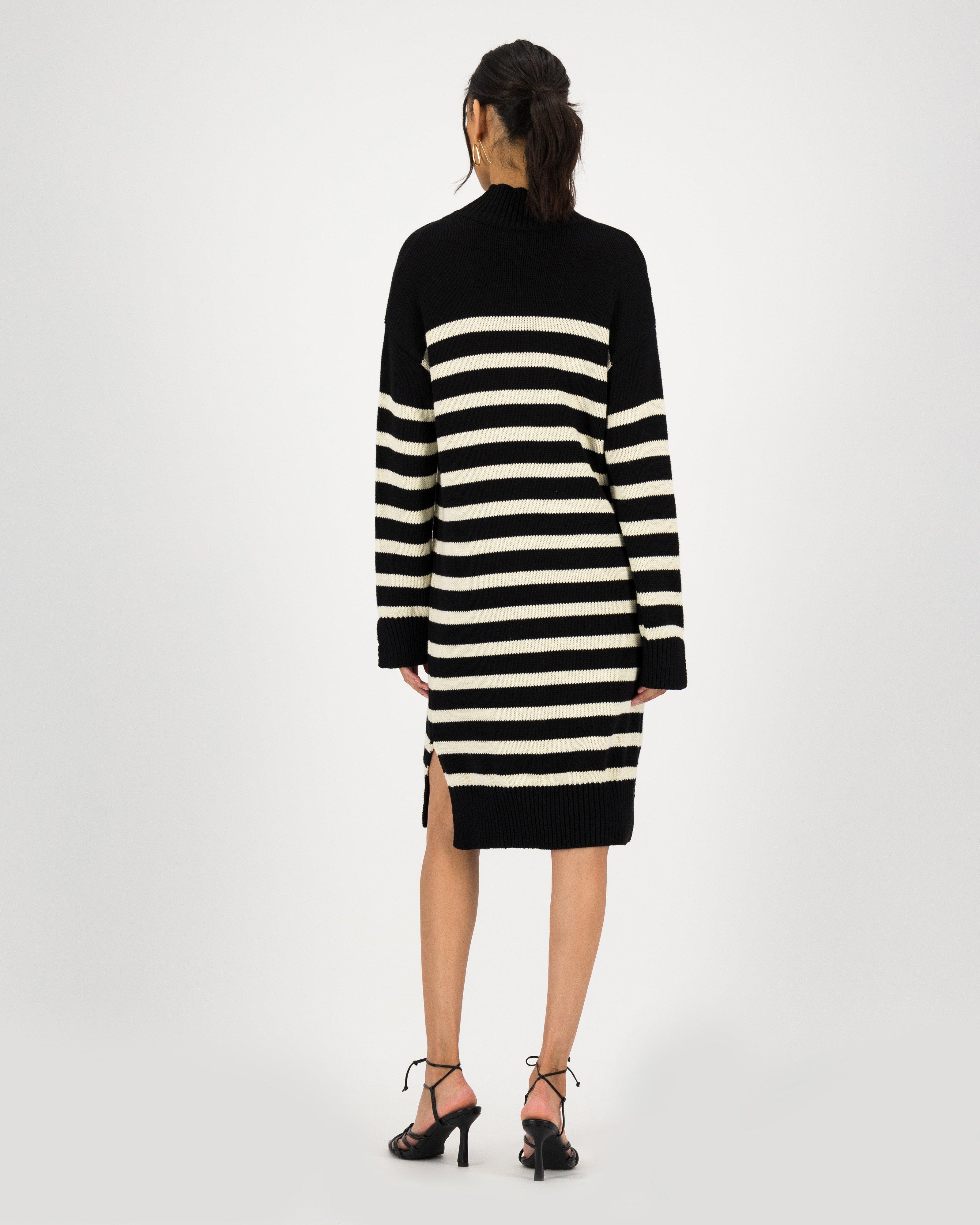 Lottie Striped Knit Dress -  black