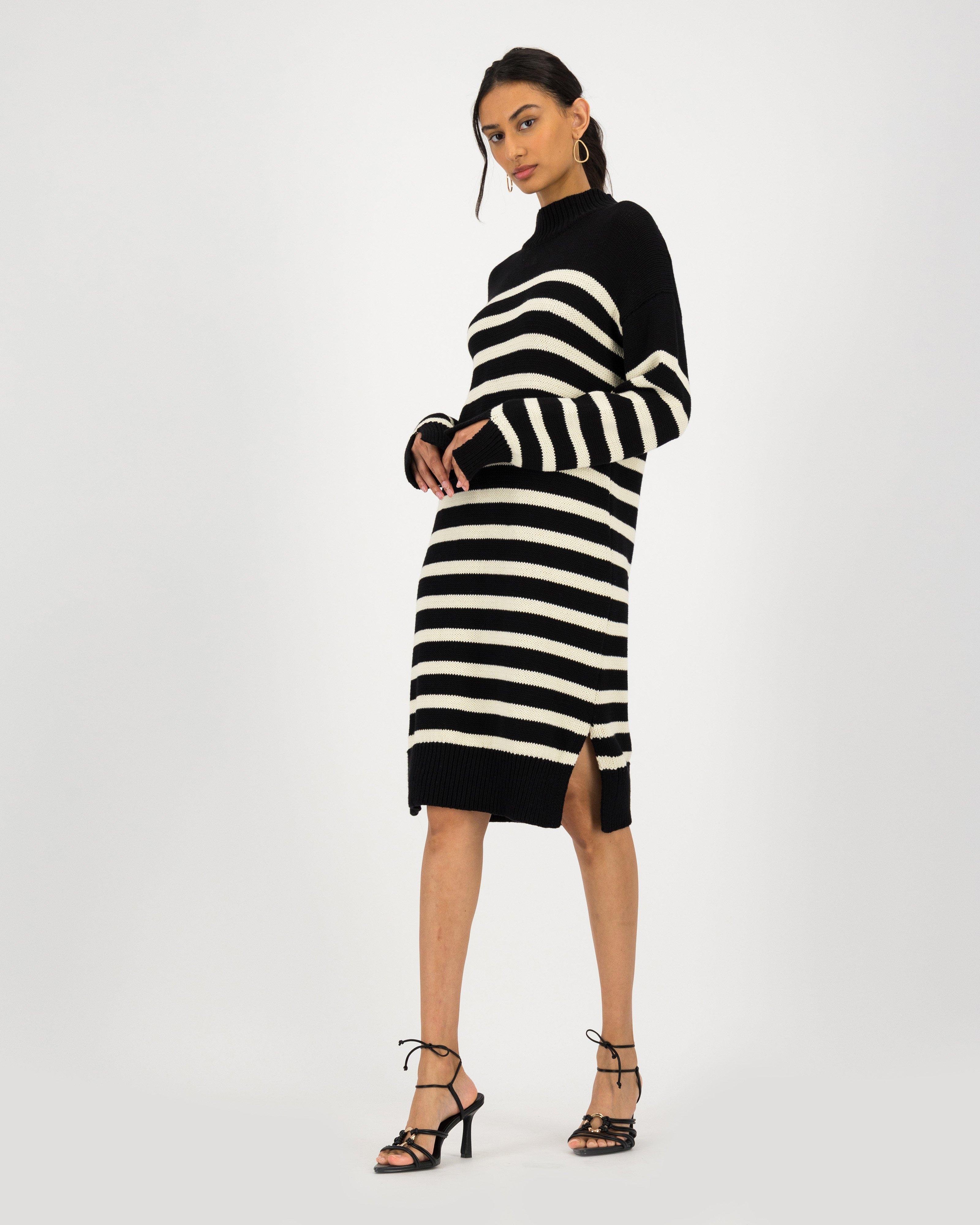 Lottie Striped Knit Dress -  black