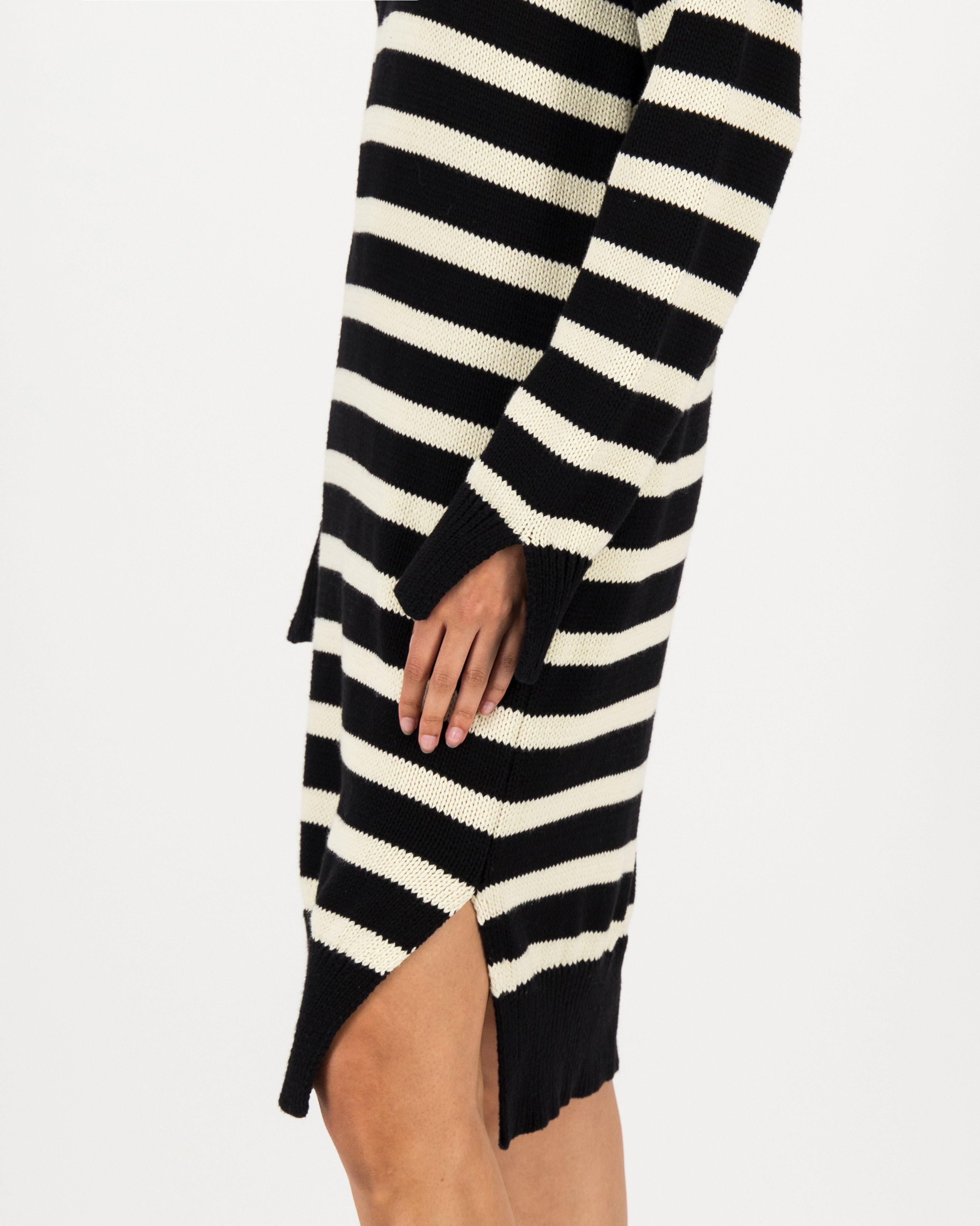 Lottie Striped Knit Dress -  black