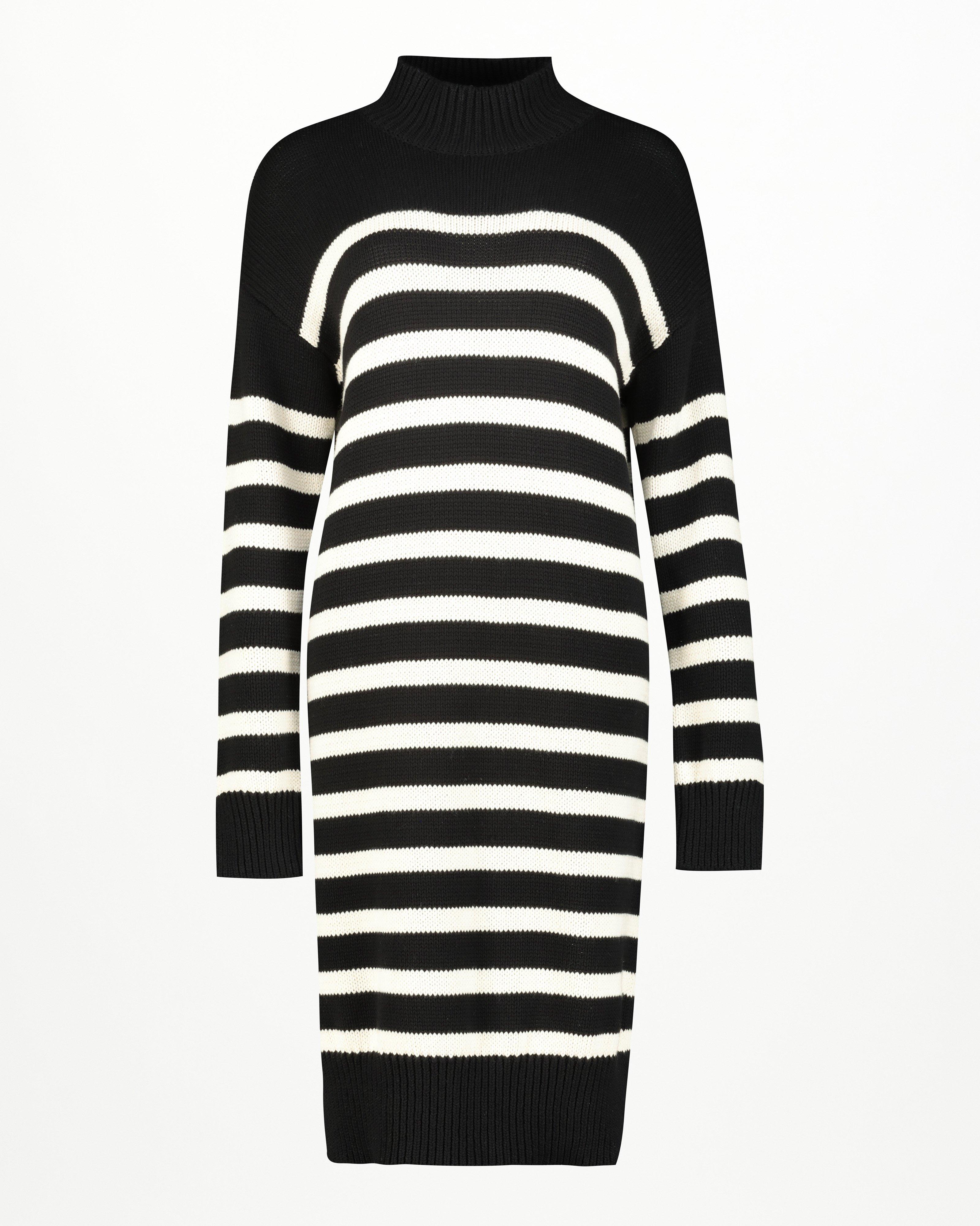 Lottie Striped Knit Dress -  black