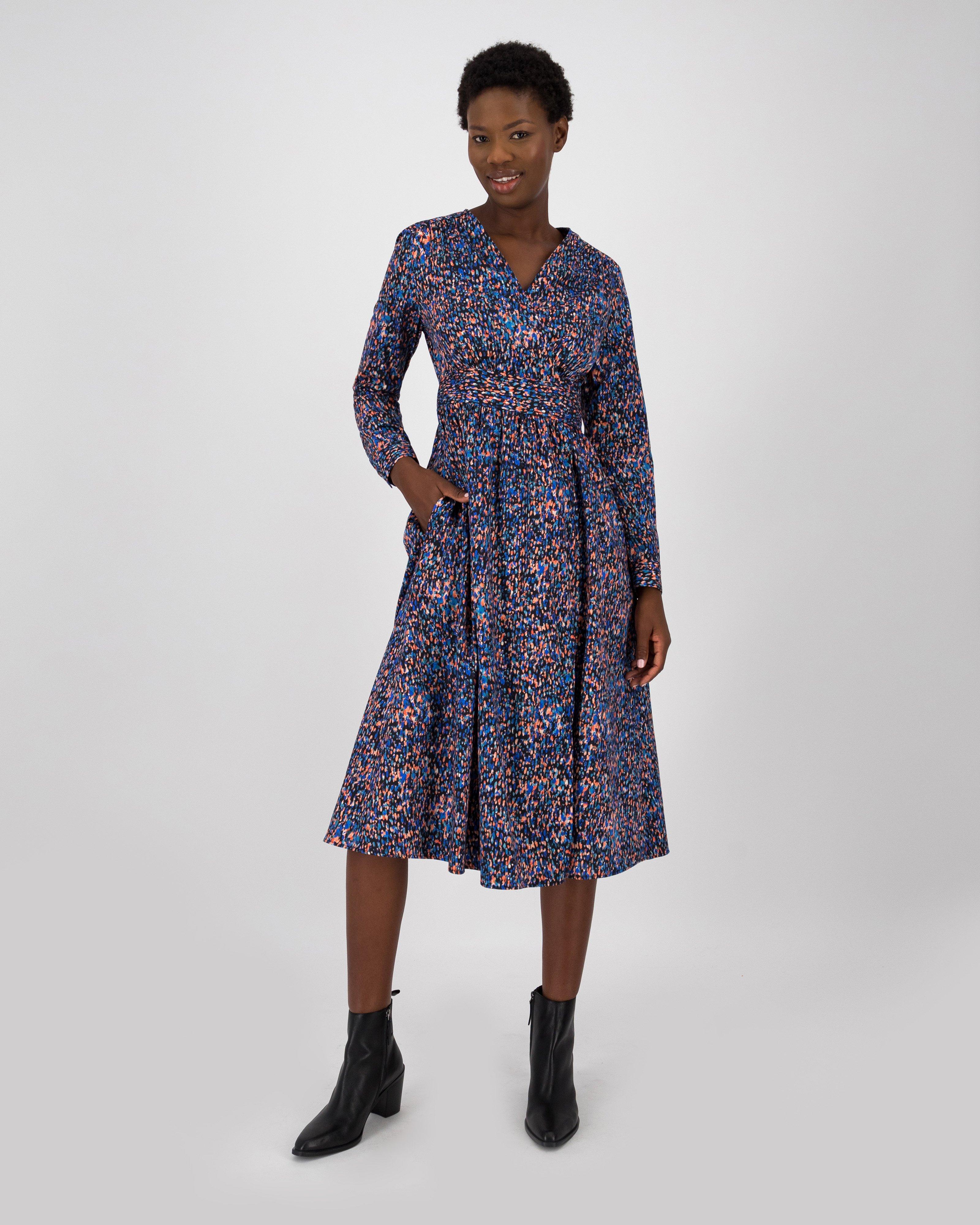 Florentine Printed Wrap Dress -  blue