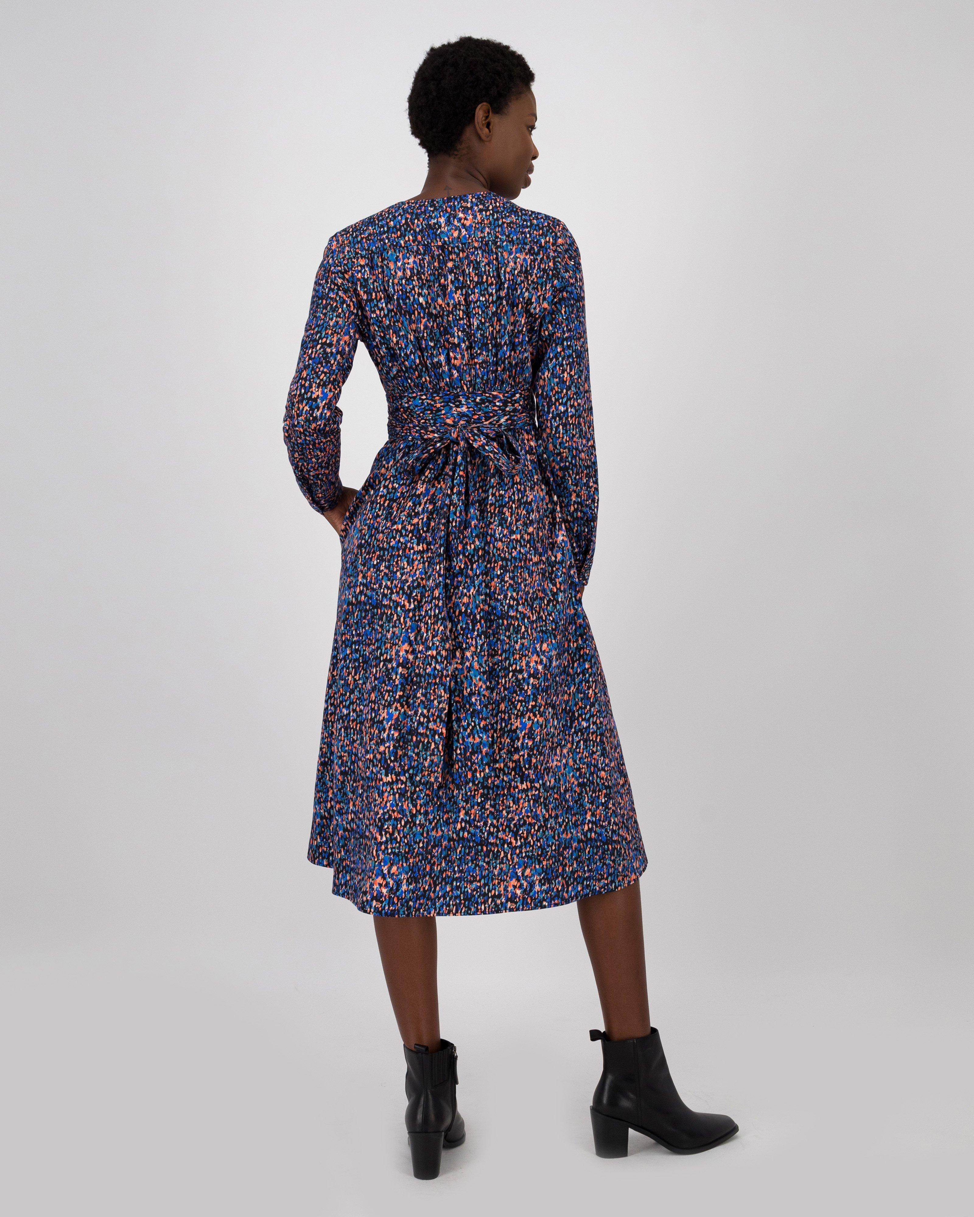 Florentine Printed Wrap Dress -  blue