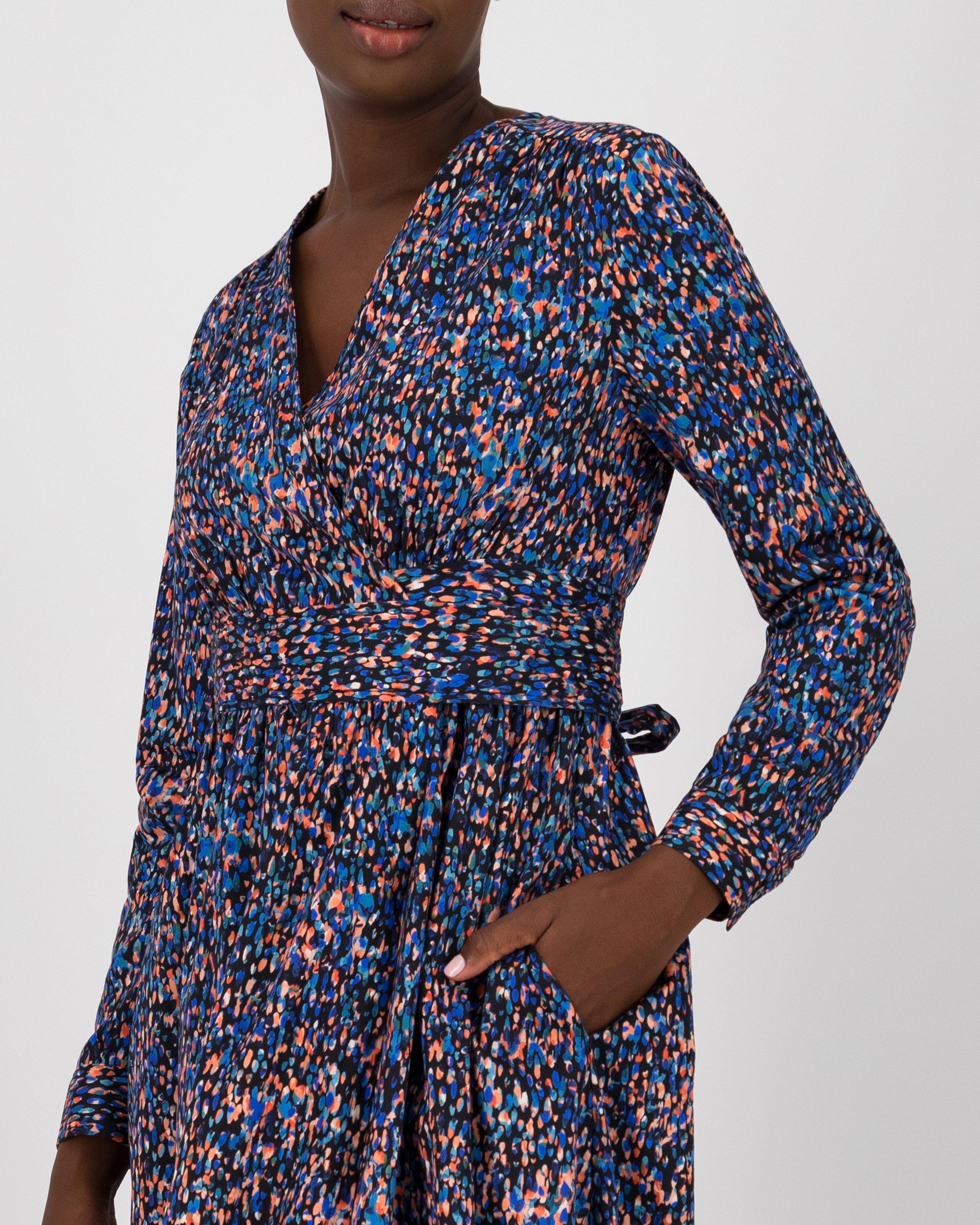 Florentine Printed Wrap Dress -  blue