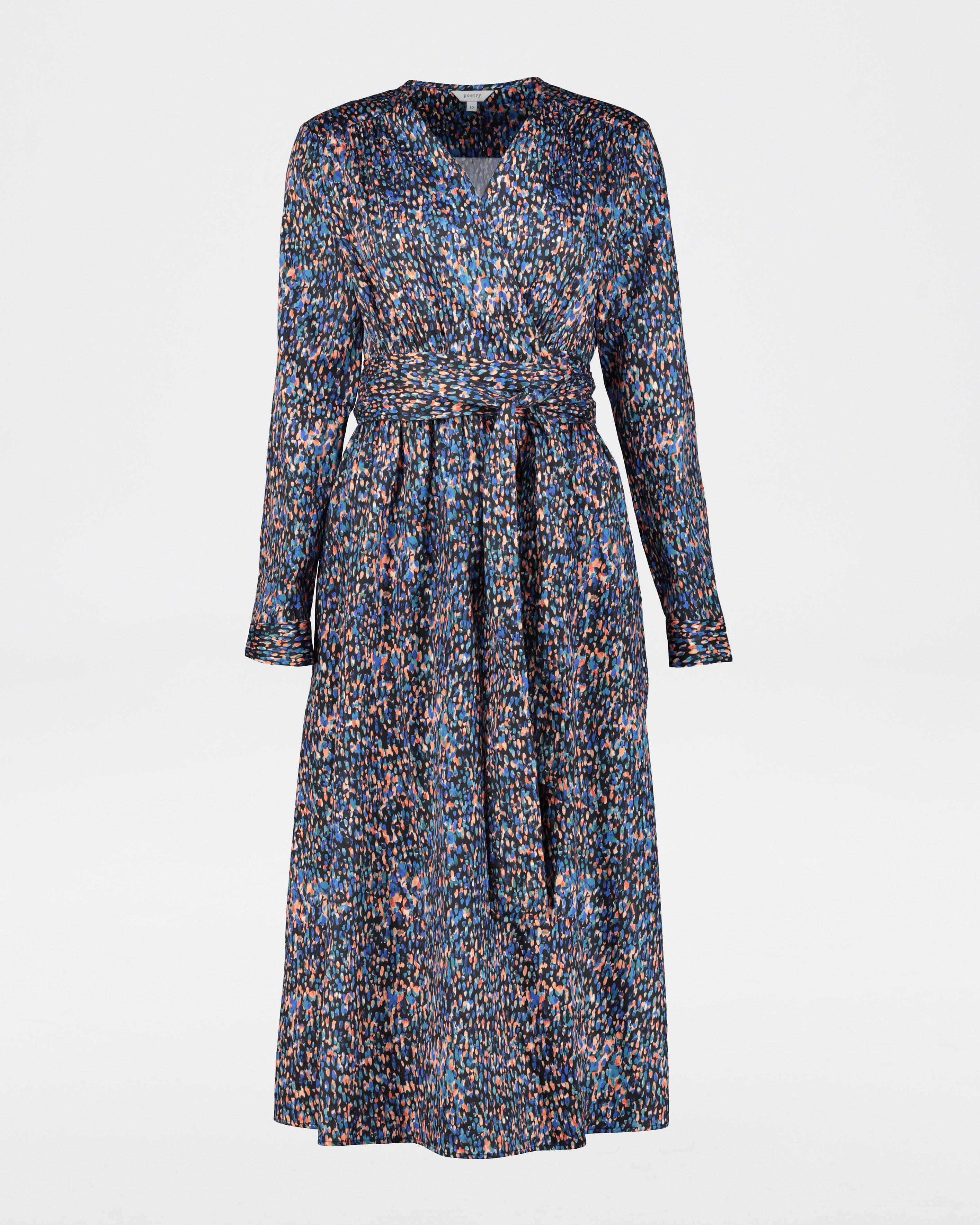 Florentine Printed Wrap Dress -  blue