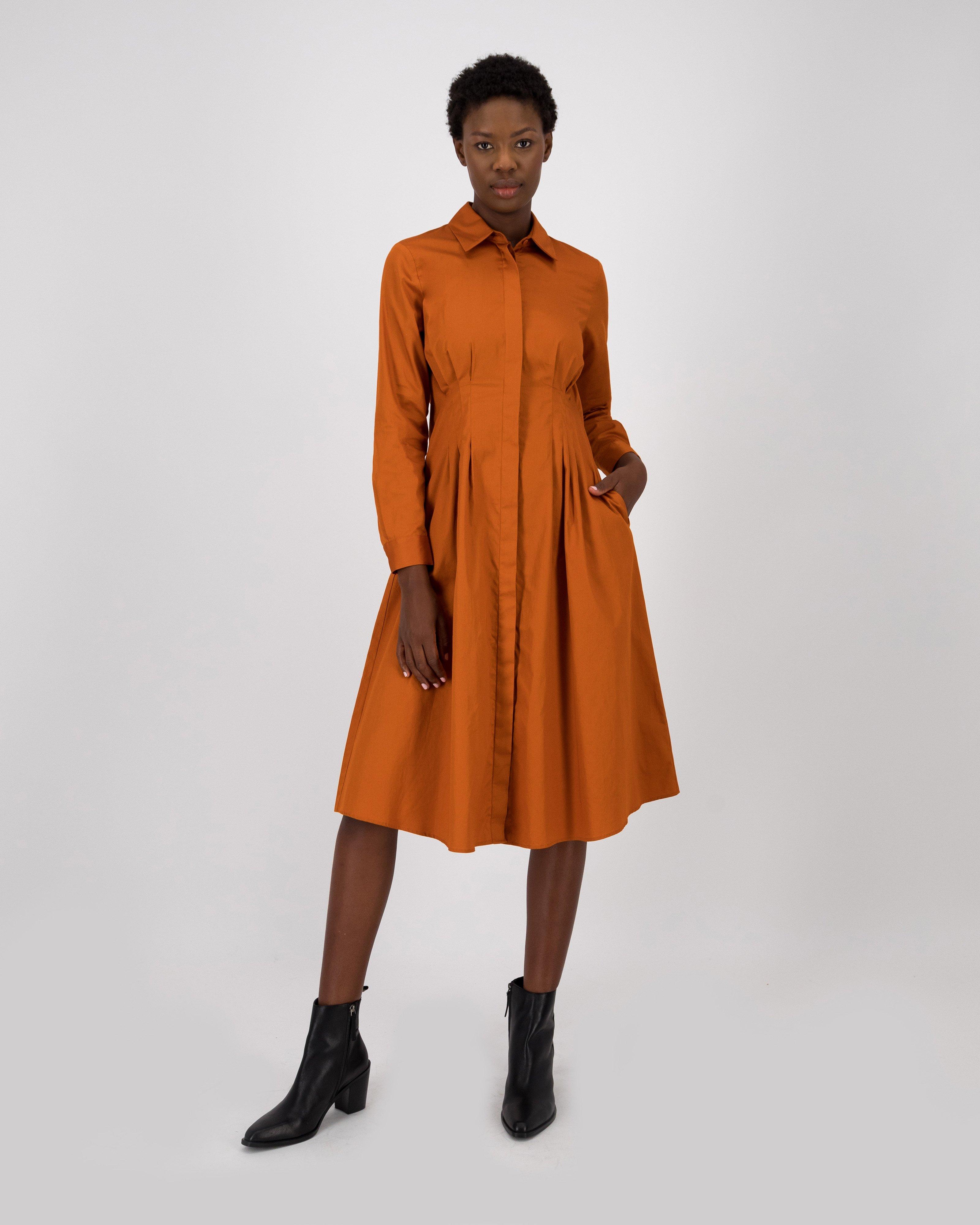 Florentine Pintuck Dress -  rust