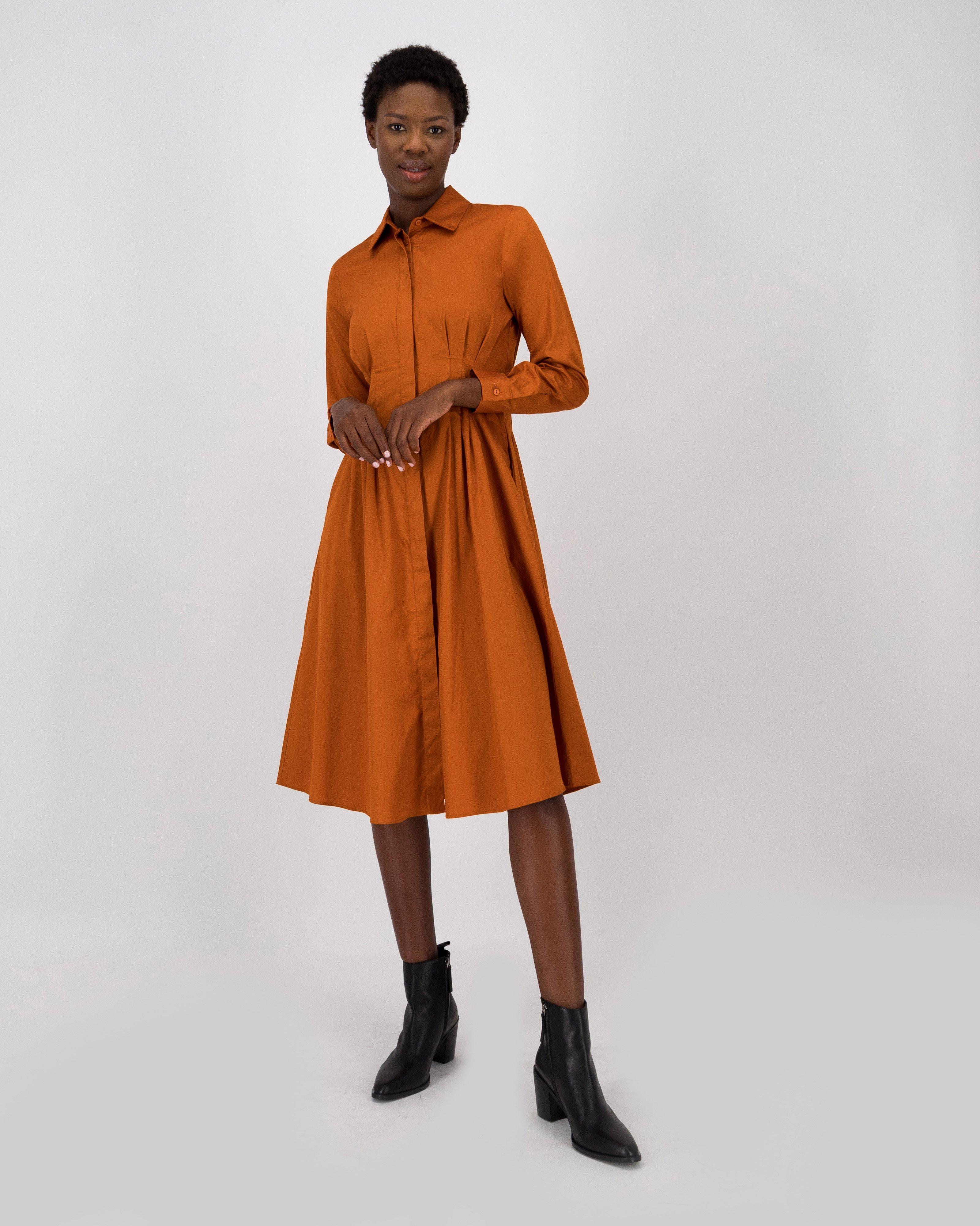 Florentine Pintuck Dress -  rust