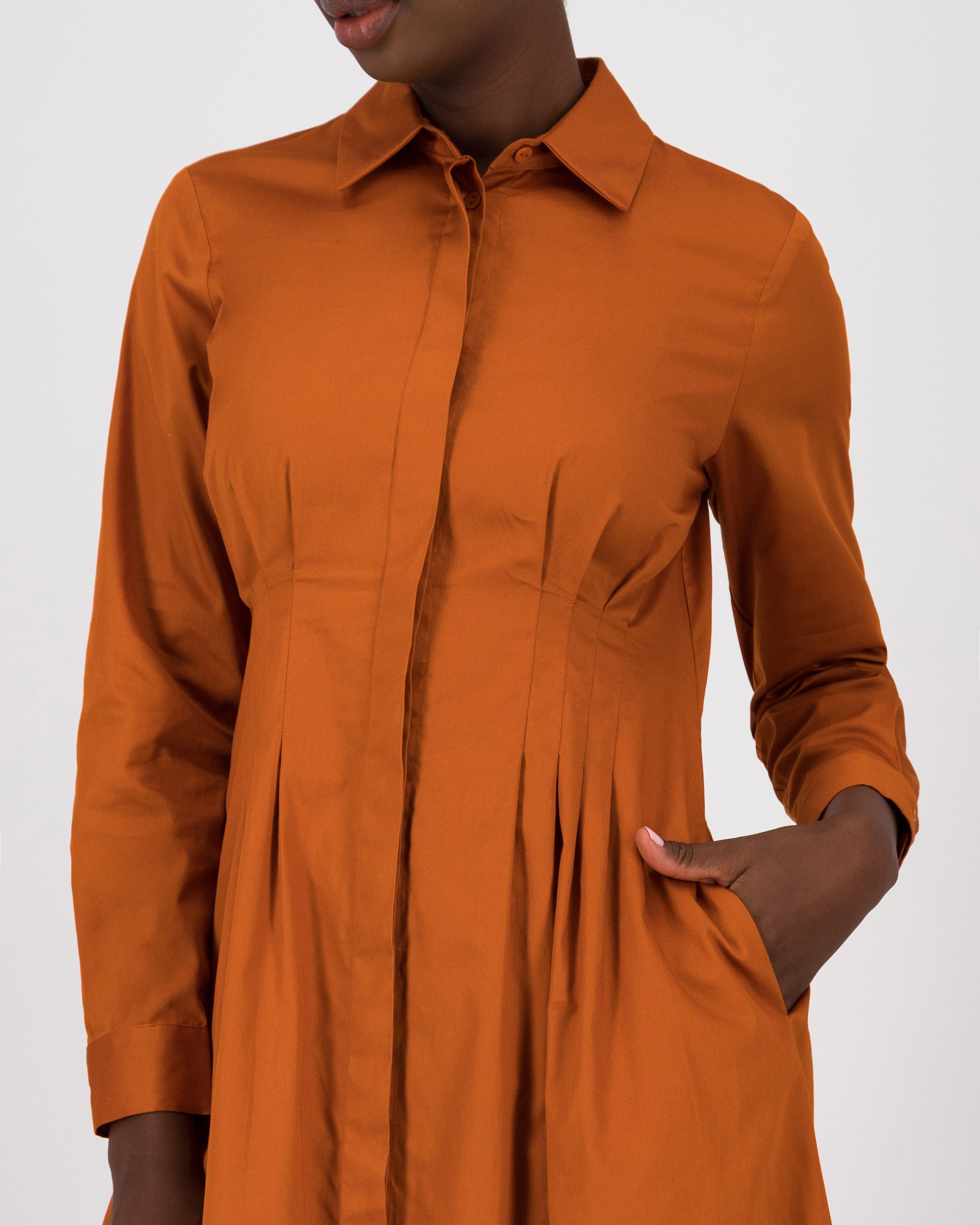 Florentine Pintuck Dress -  rust