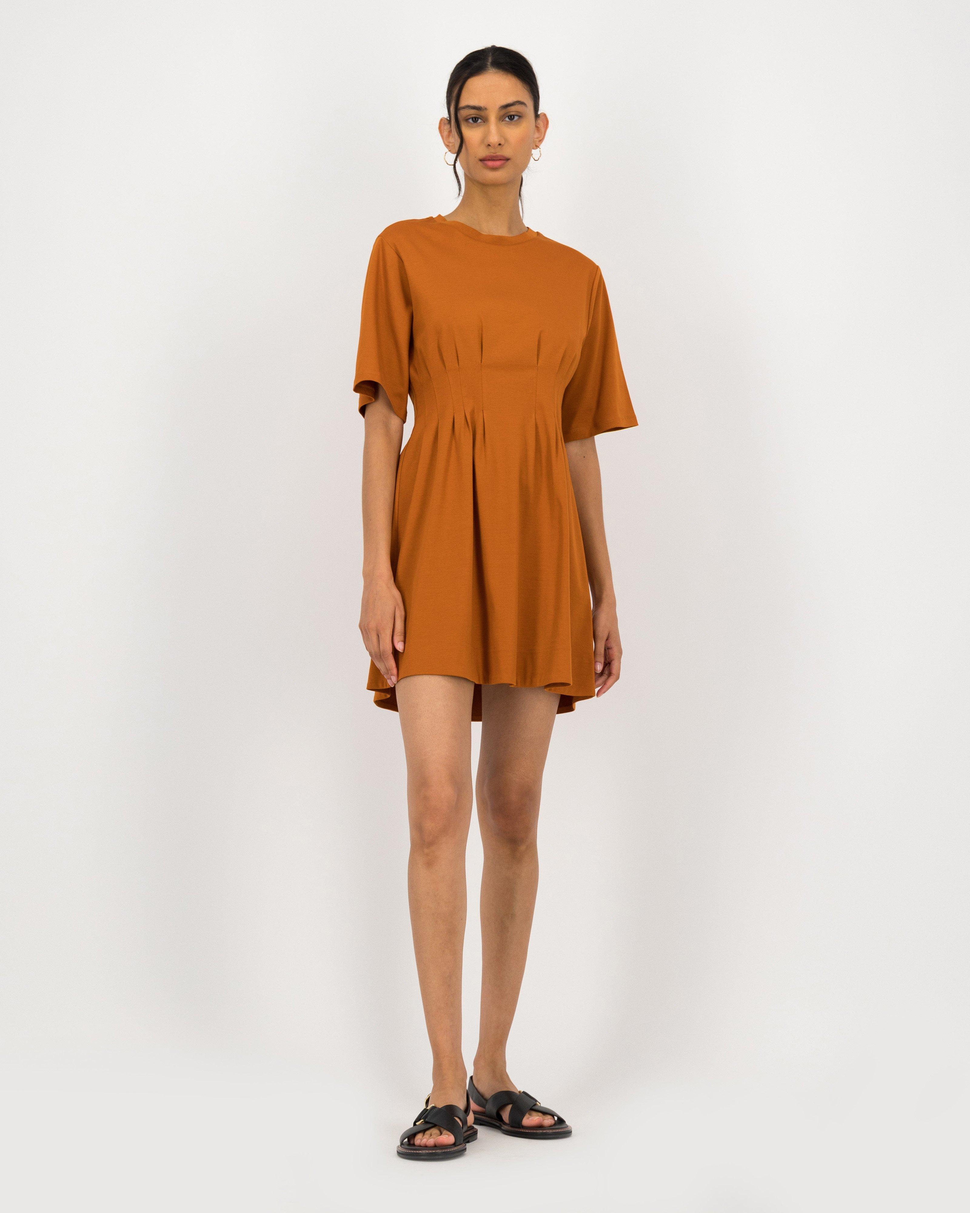 Mila Short Knit Dress -  rust