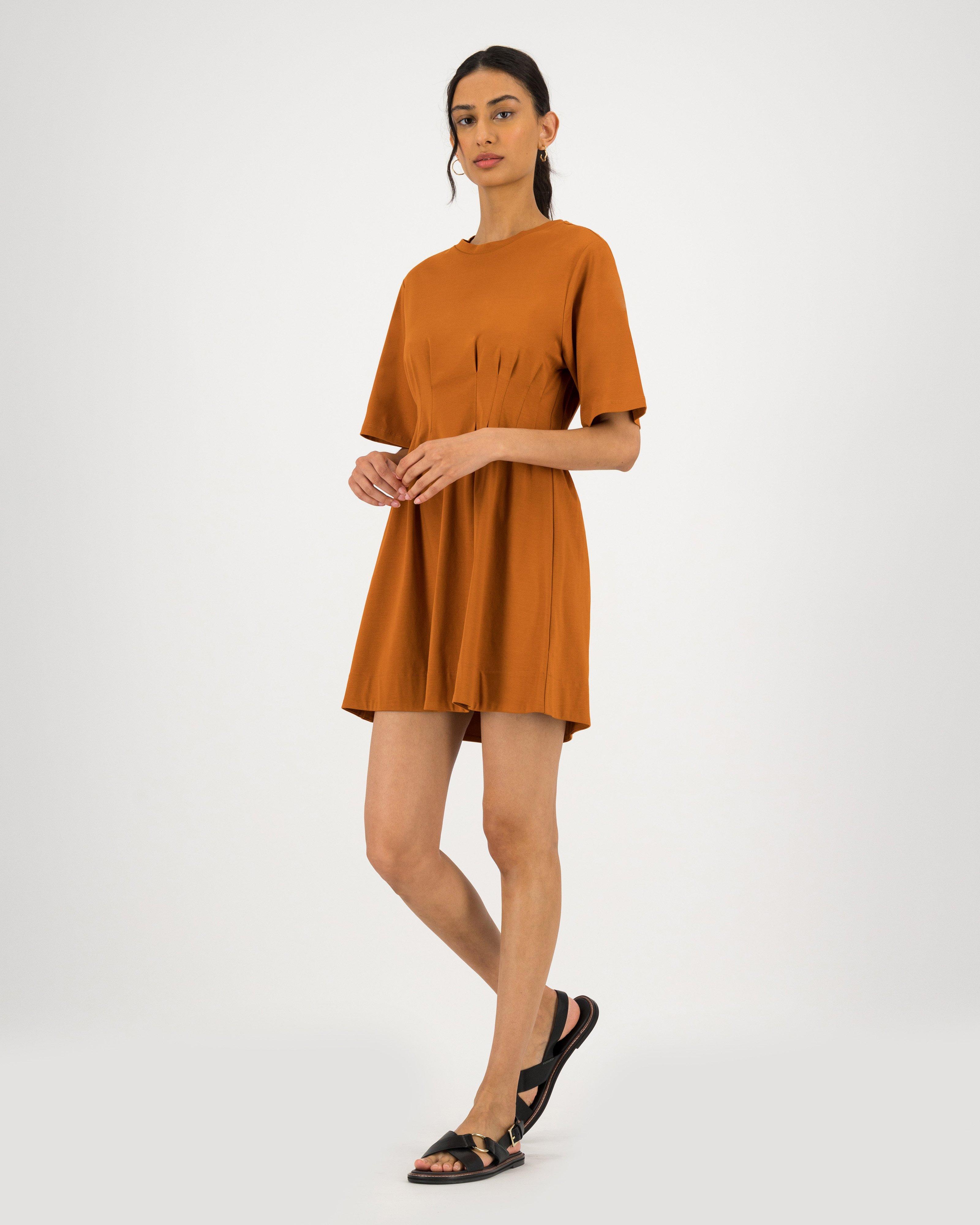 Mila Short Knit Dress -  rust