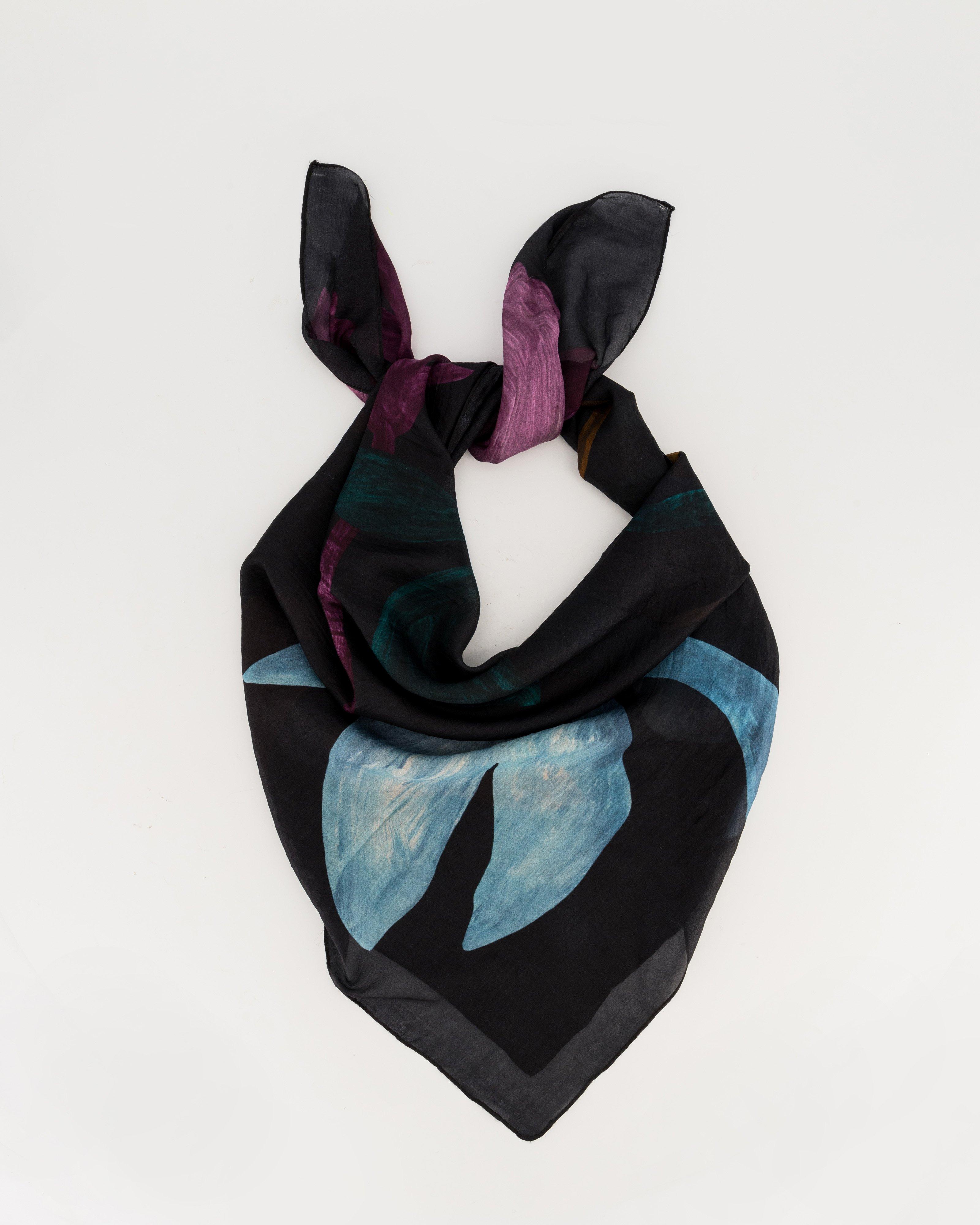 Cressida Floral Placement Silk Scarf -  black