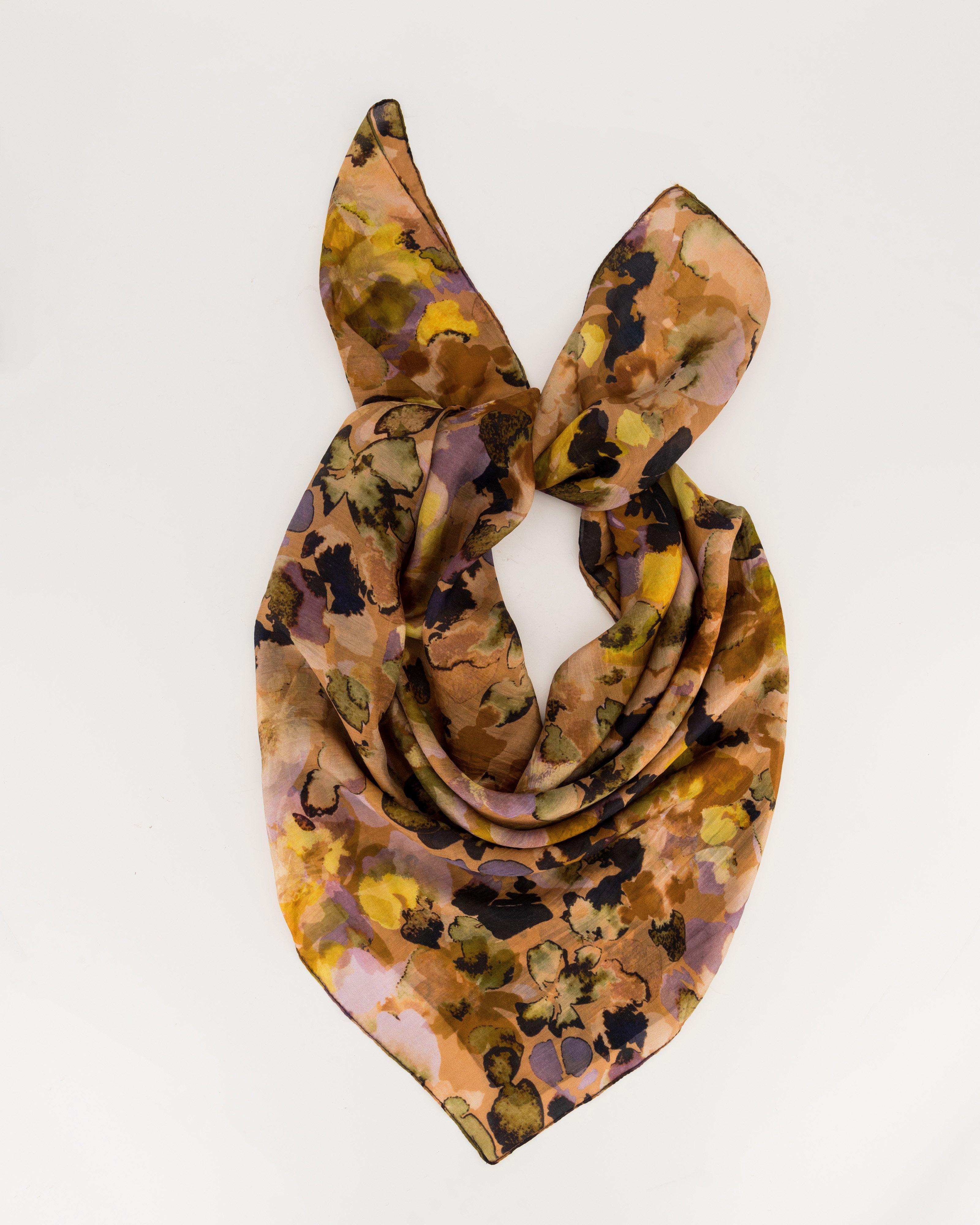 Alaia Pressed Flower Silk Scarf -  brown