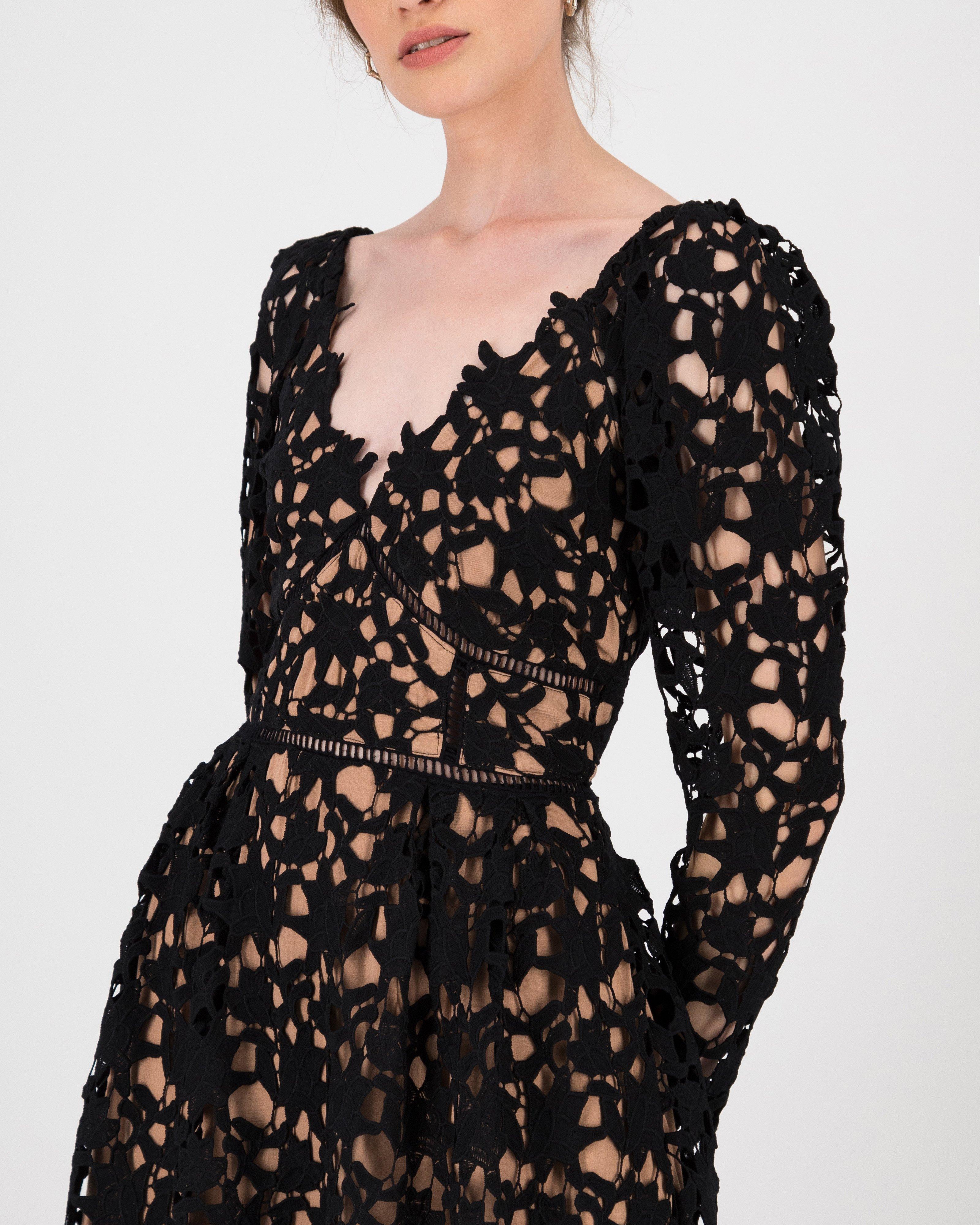 Clara Lace Sleeved Dress -  black