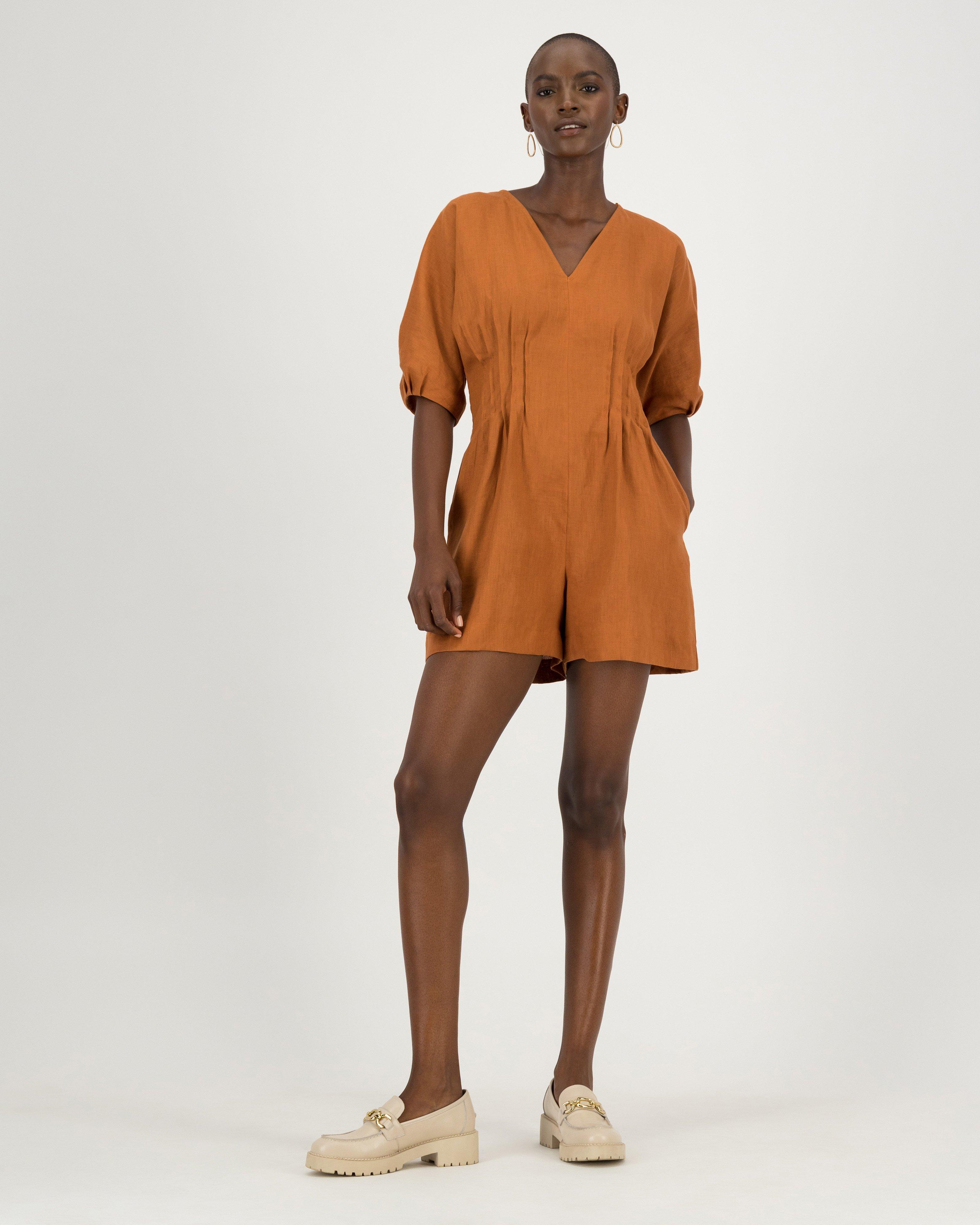 Nora Linen Playsuit -  rust