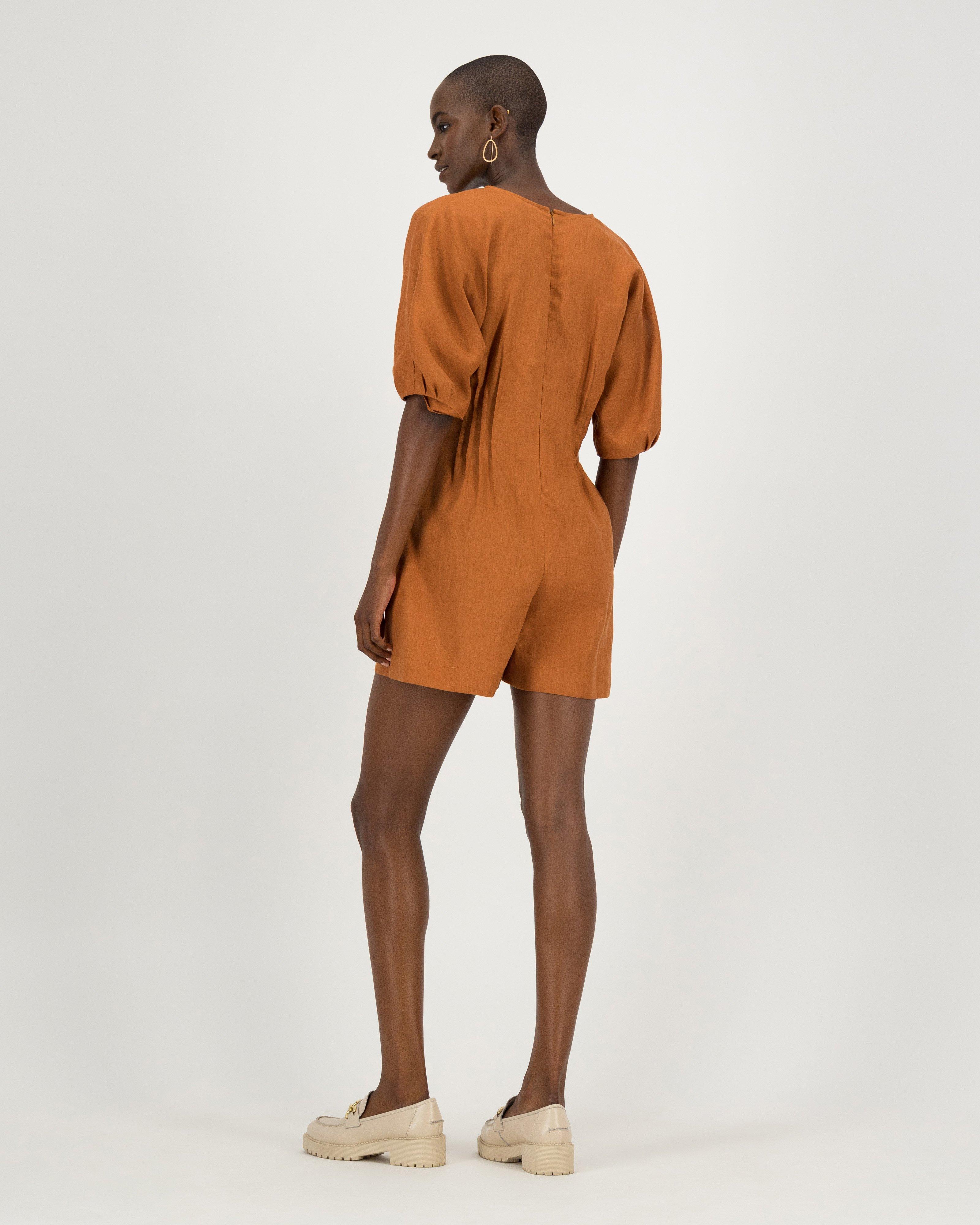 Nora Linen Playsuit -  rust