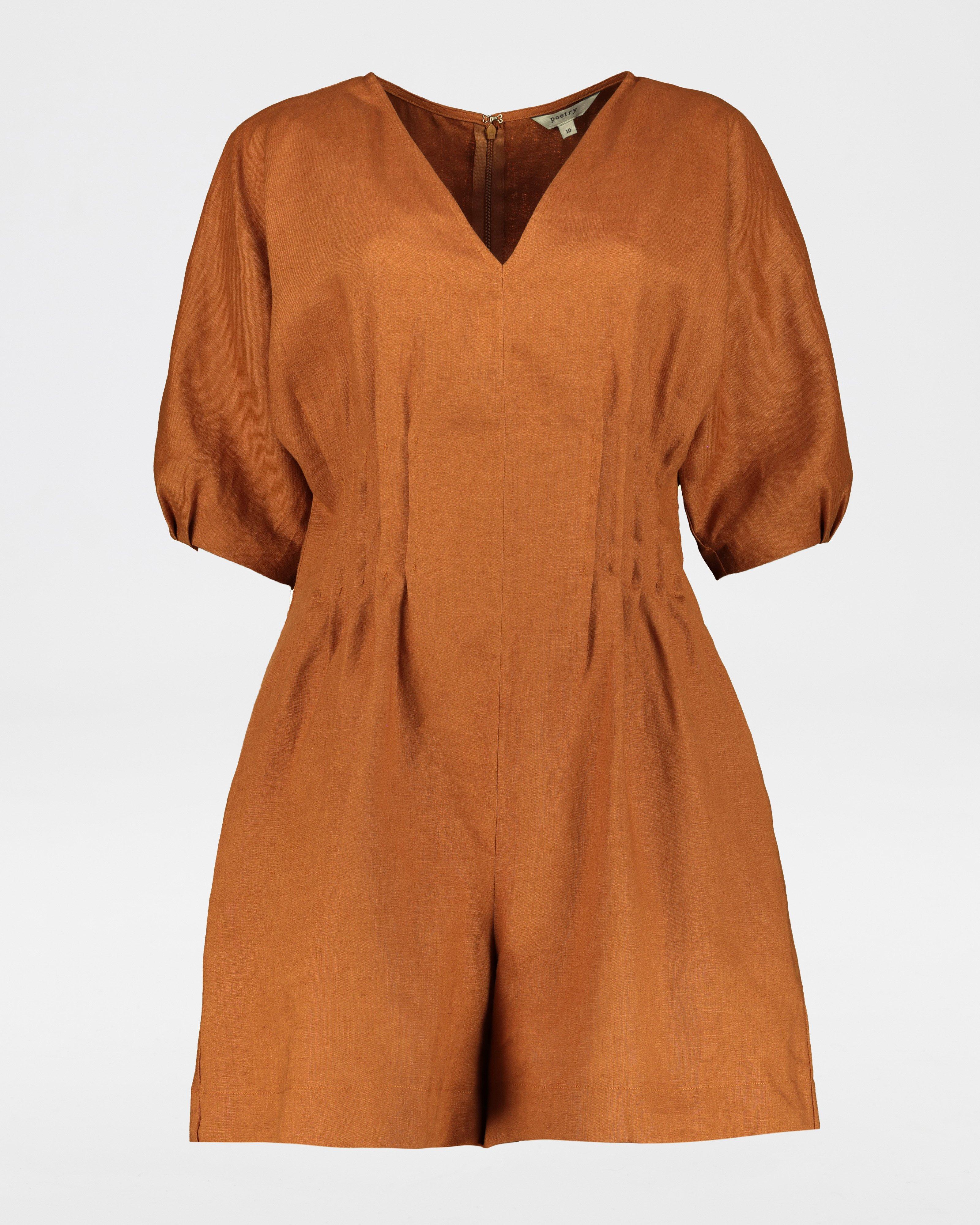 Nora Linen Playsuit -  rust