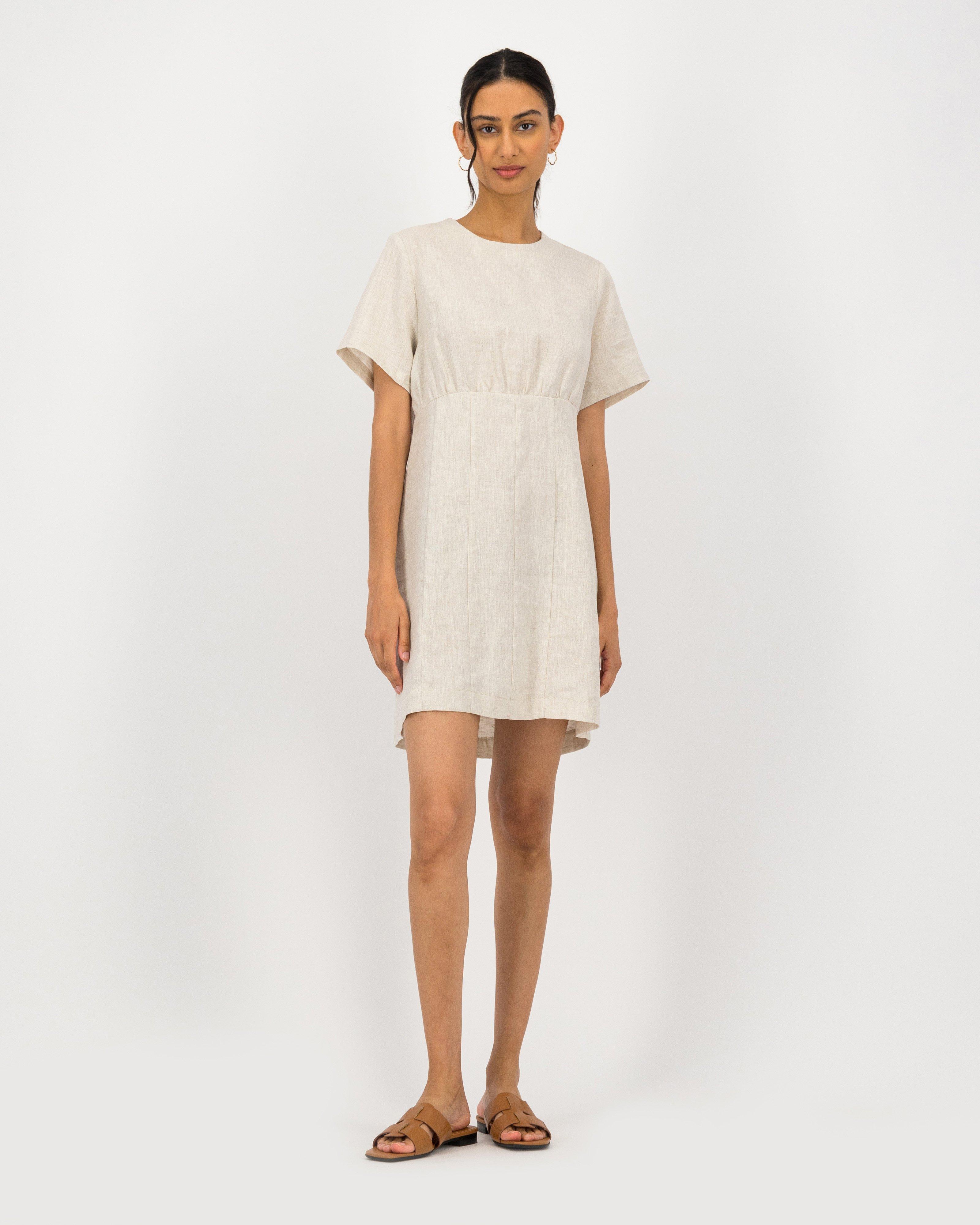 Fabienne Short Linen Shift Dress -  stone