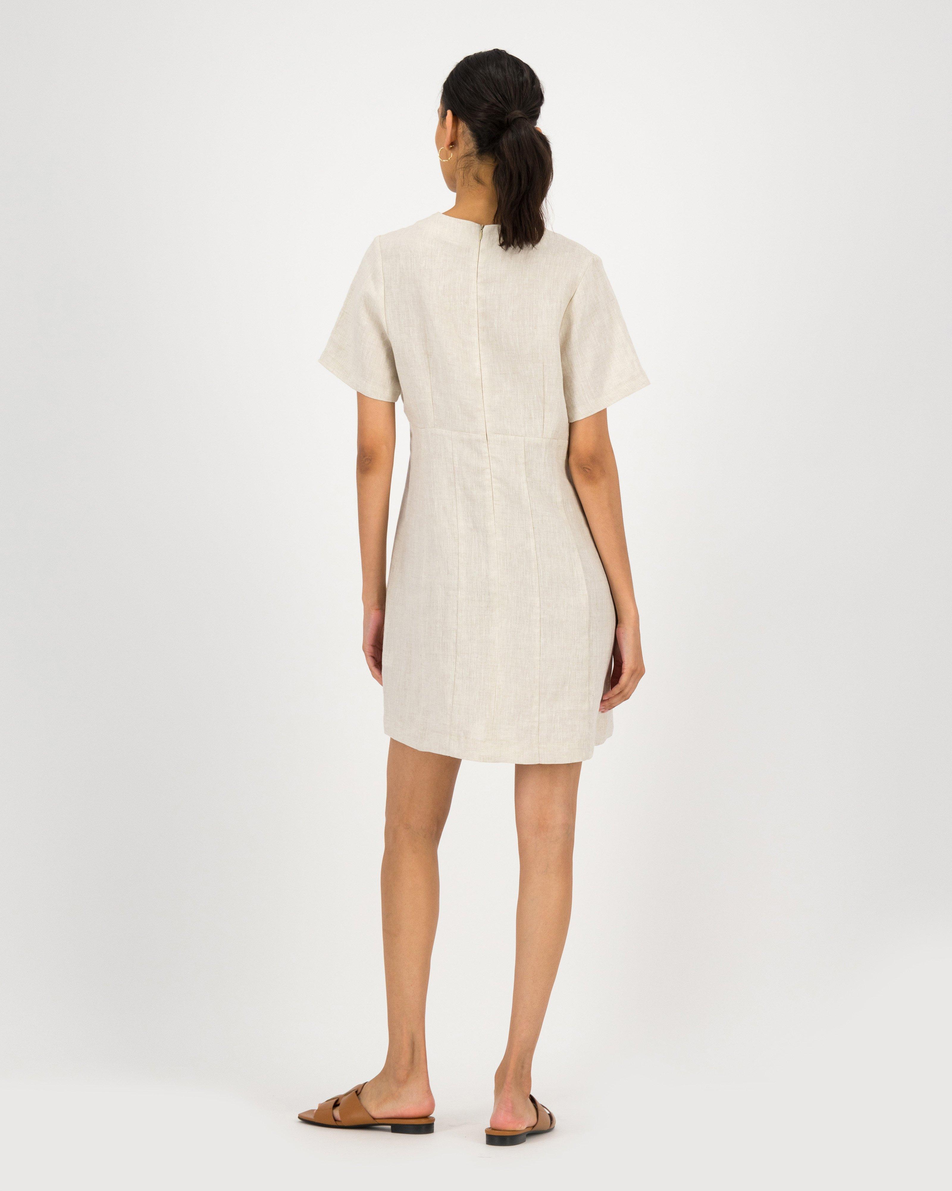 Fabienne Short Linen Shift Dress -  stone