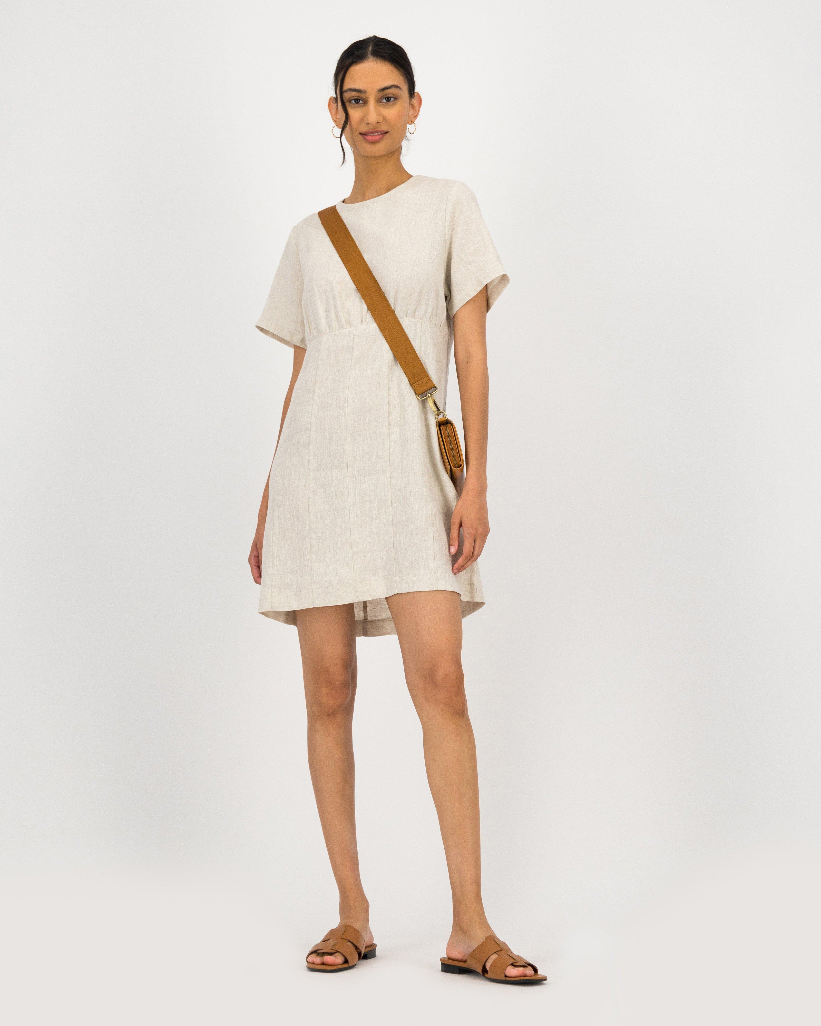 Fabienne Short Linen Shift Dress -  stone