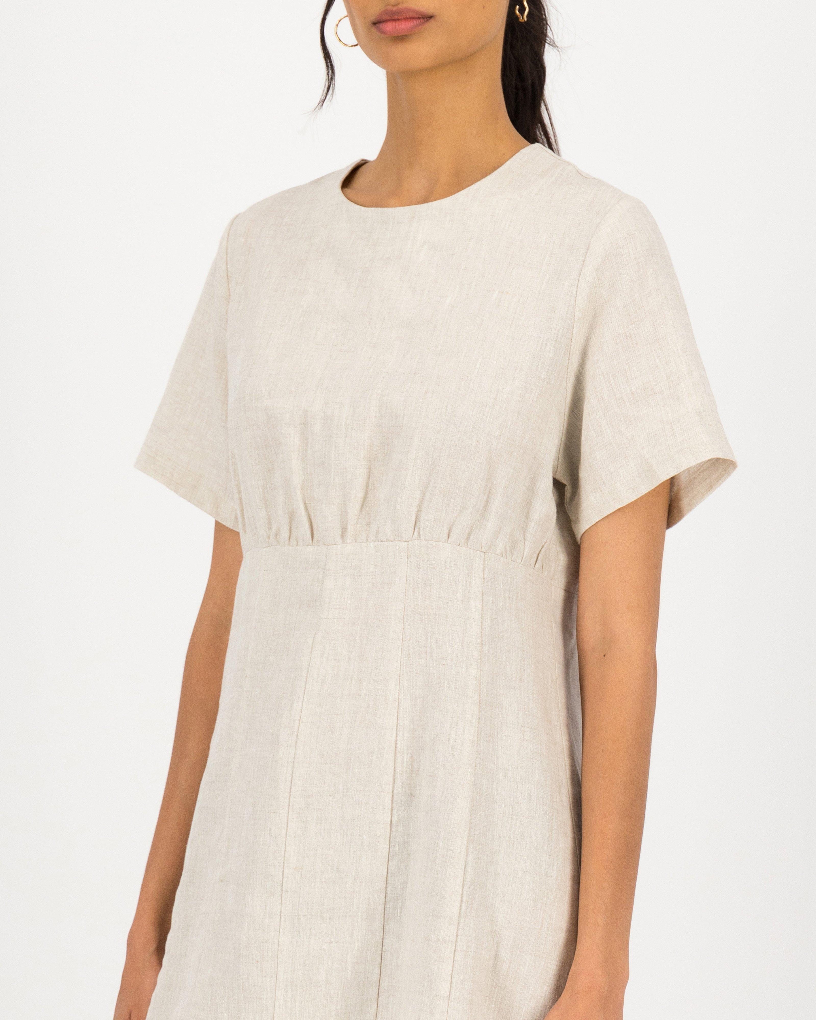 Fabienne Short Linen Shift Dress -  stone