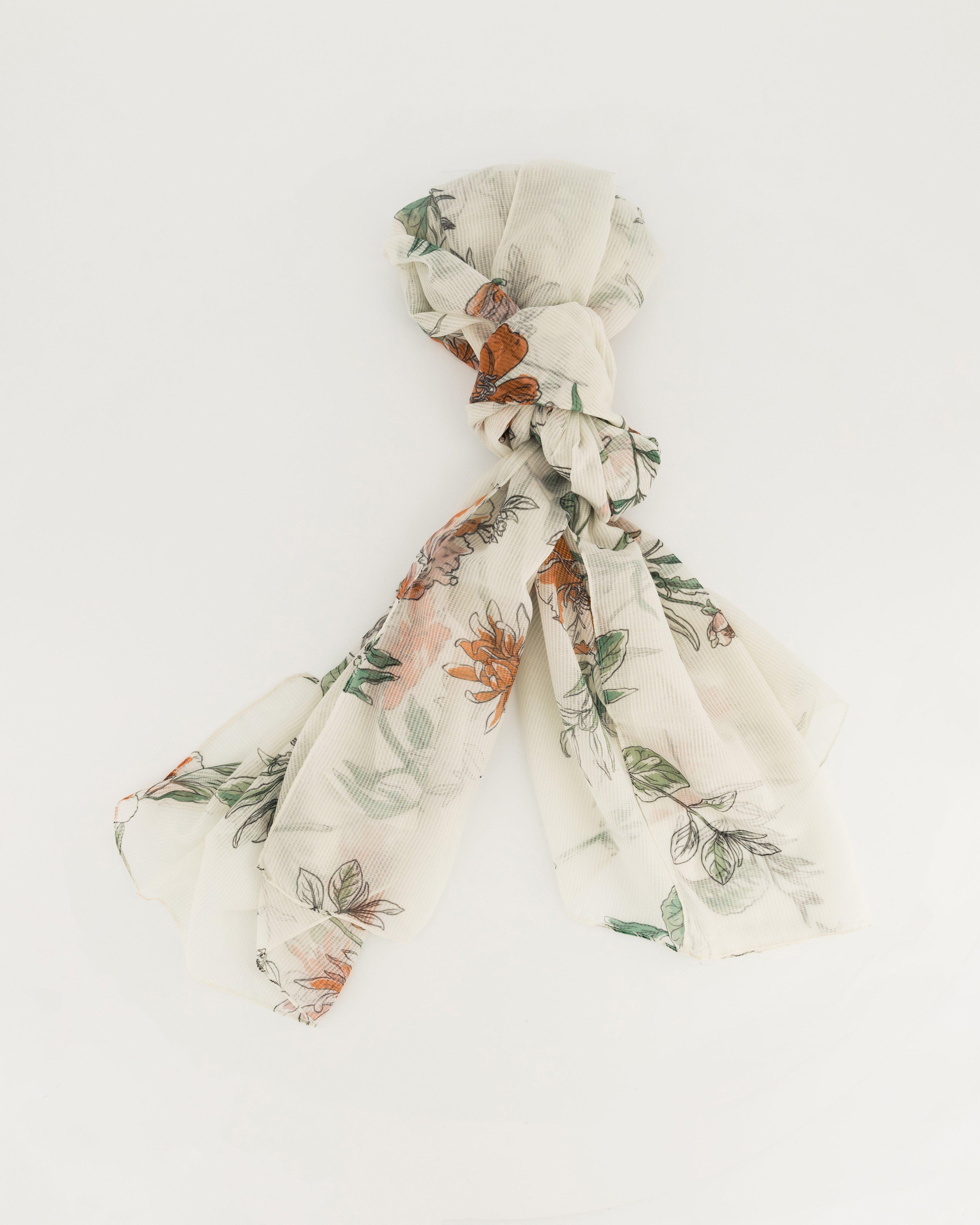 Evera Sketchy Outline Printed Scarf -  milk