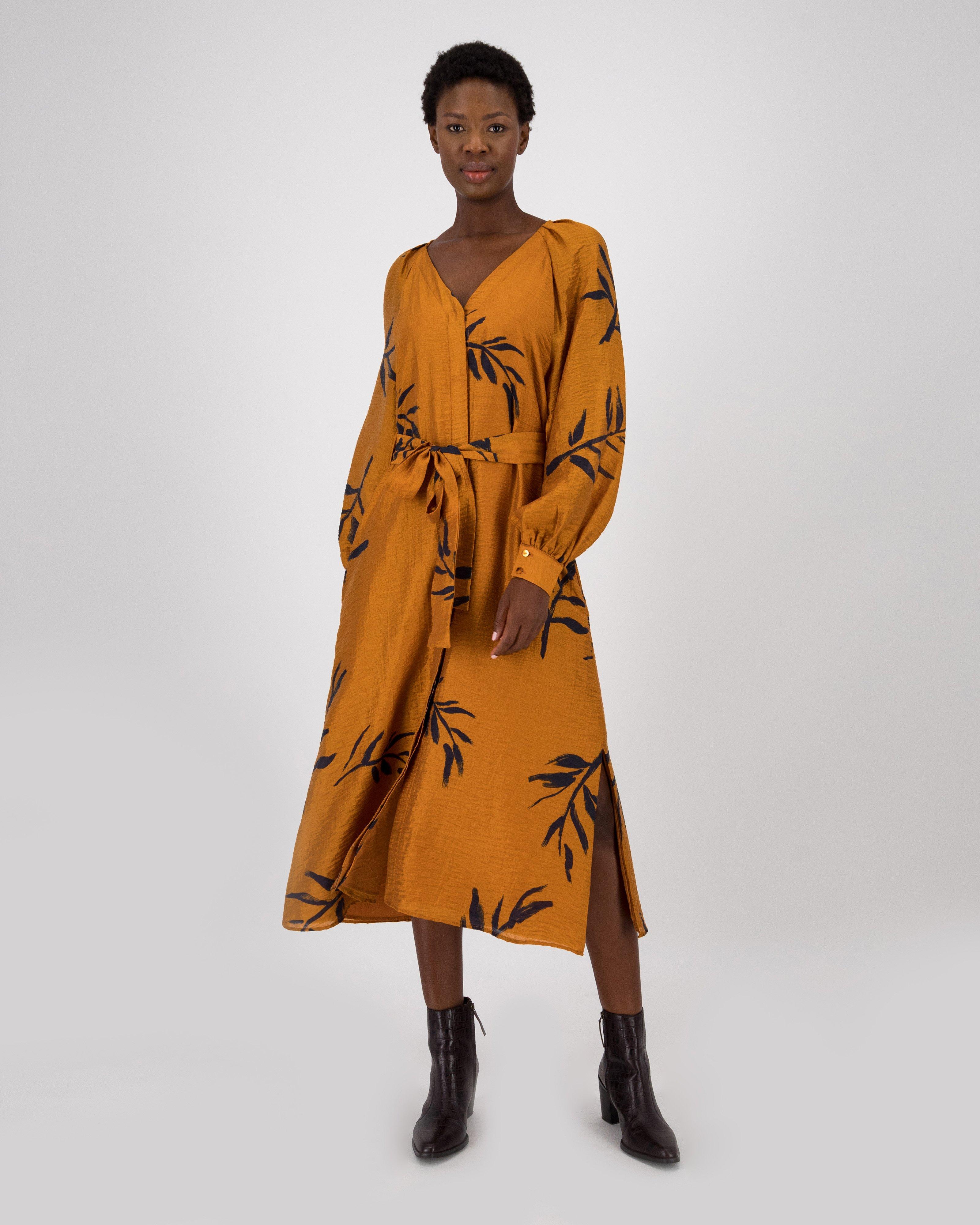 Anna Illustrated Dress -  ochre