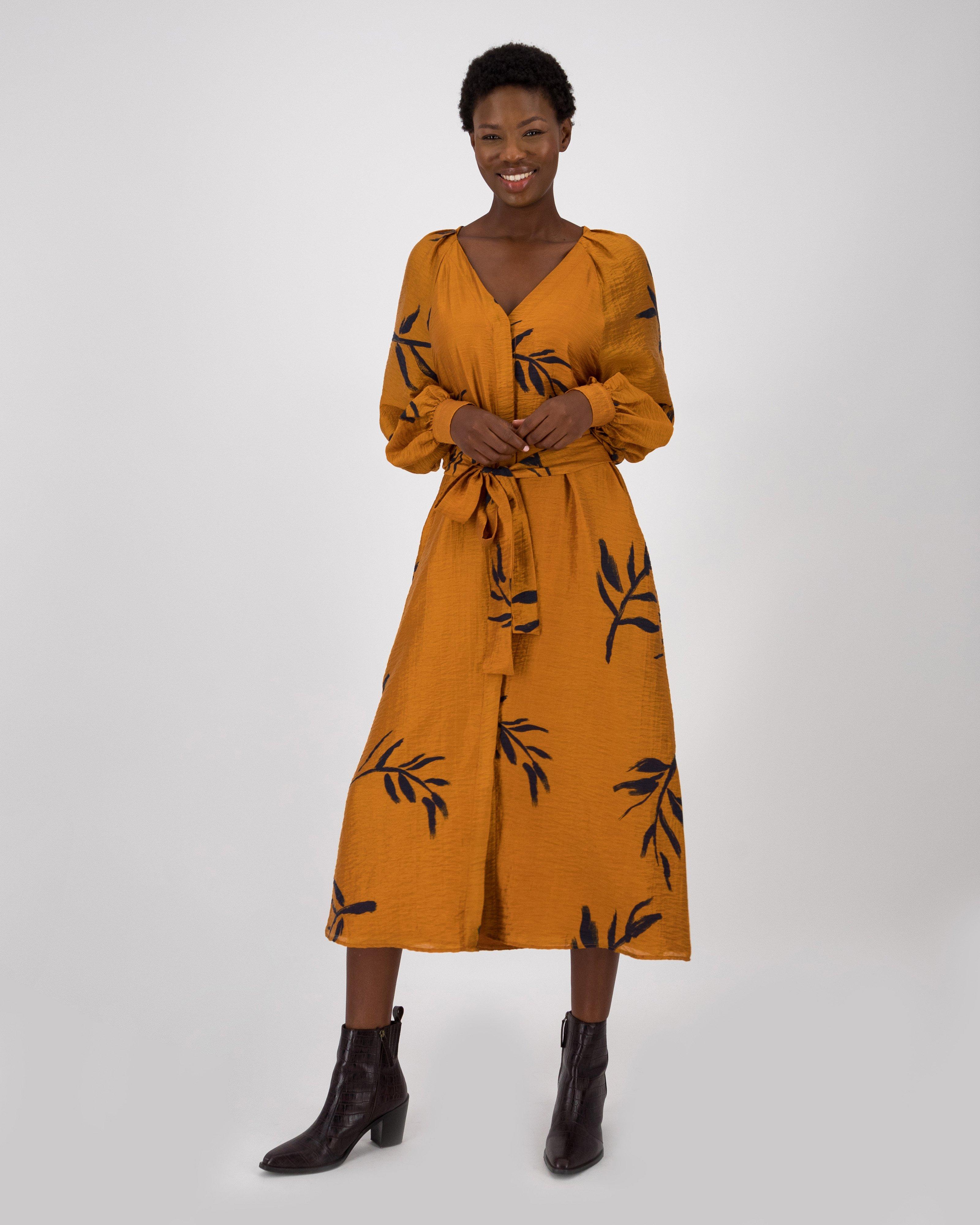 Anna Illustrated Dress -  ochre