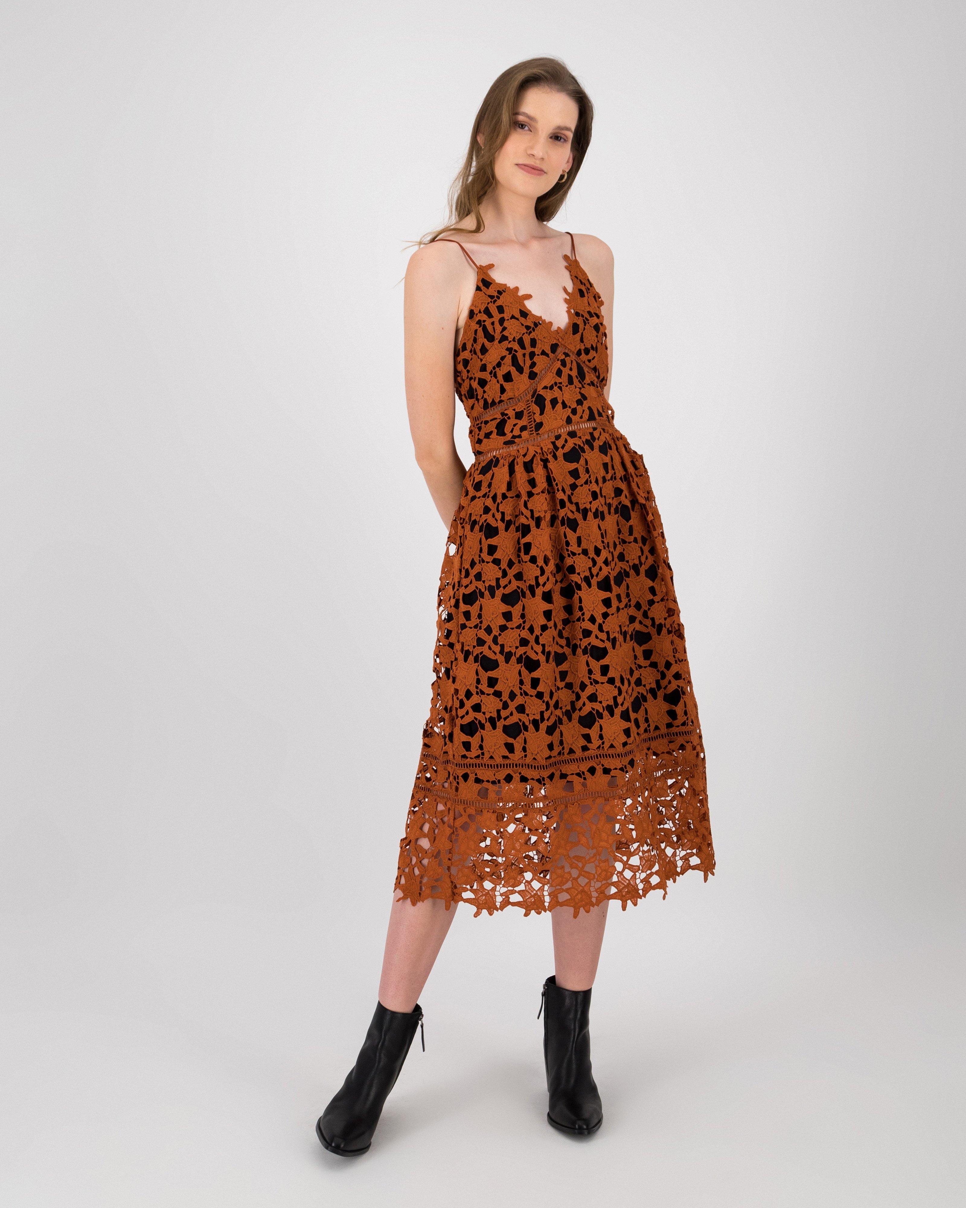 Clara Lace Strappy Dress -  rust