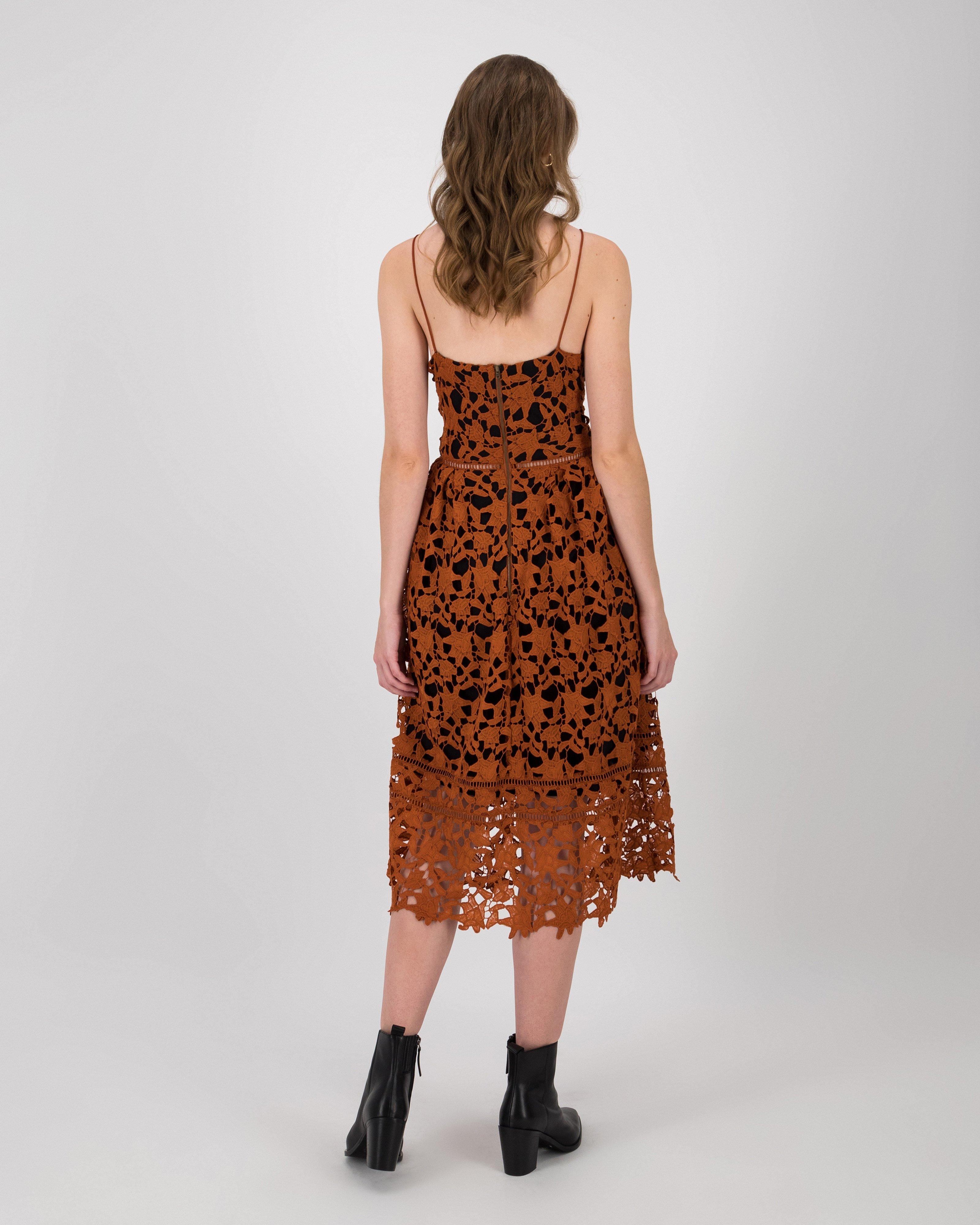 Clara Lace Strappy Dress -  rust