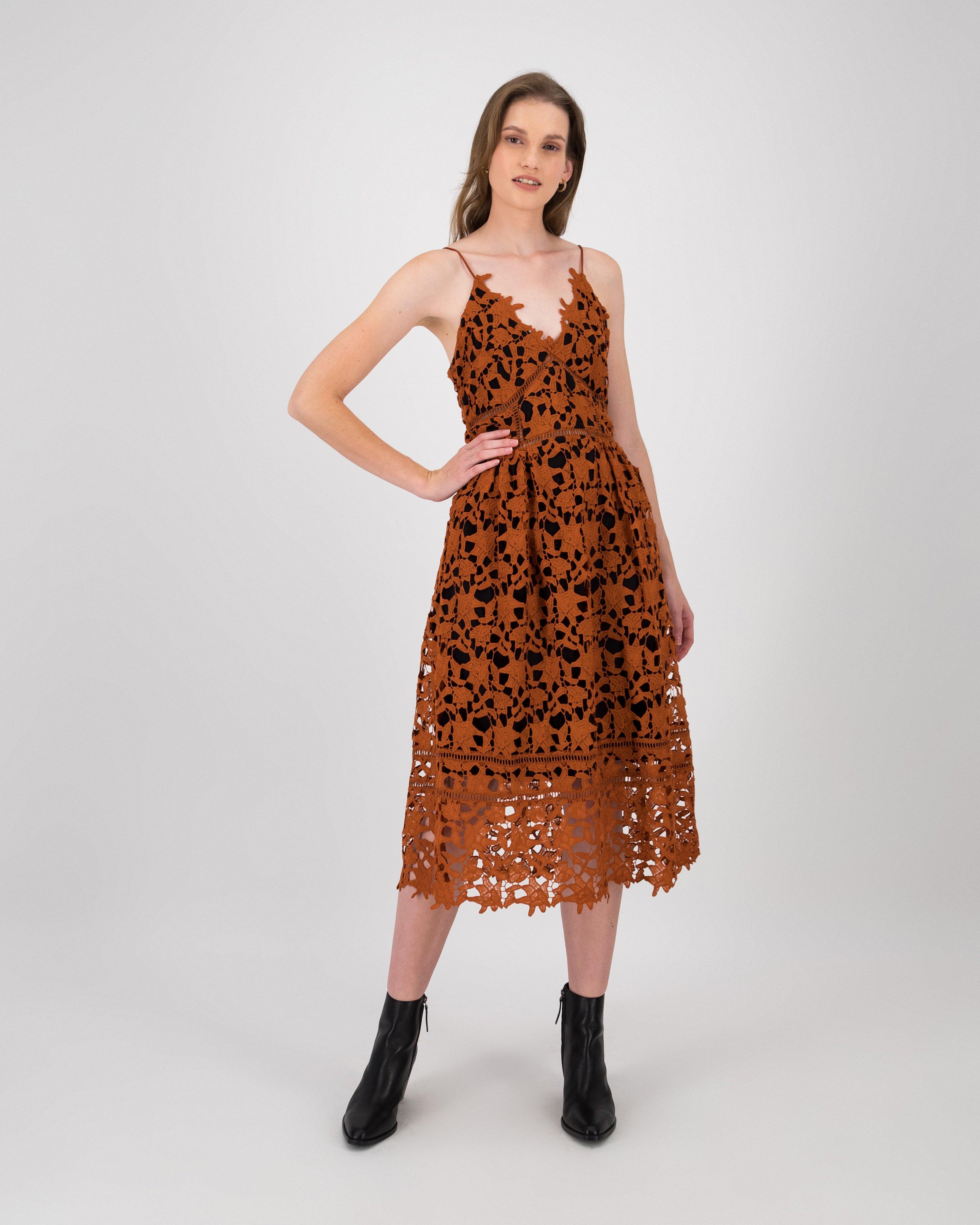 Clara Lace Strappy Dress -  rust