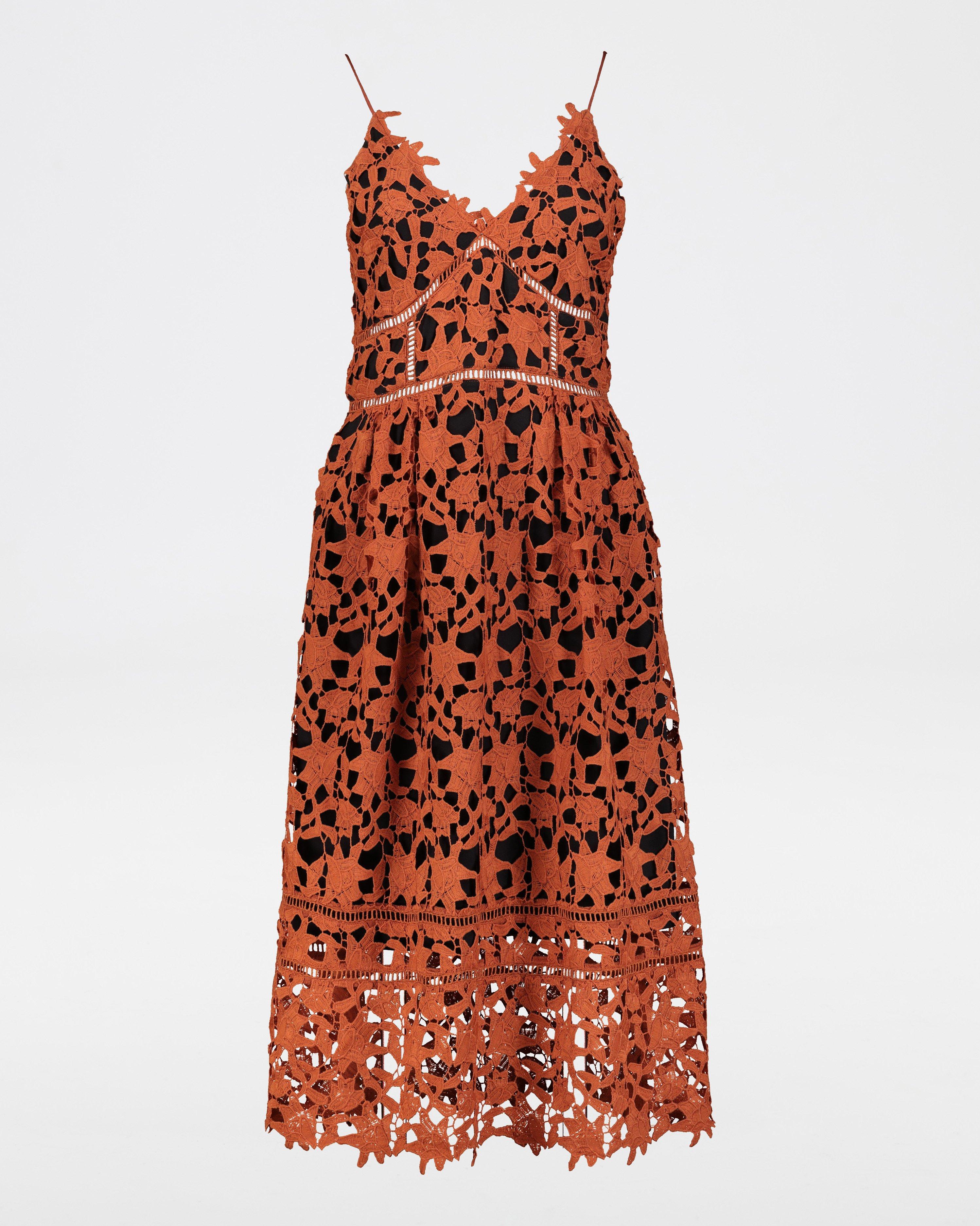 Clara Lace Strappy Dress -  rust