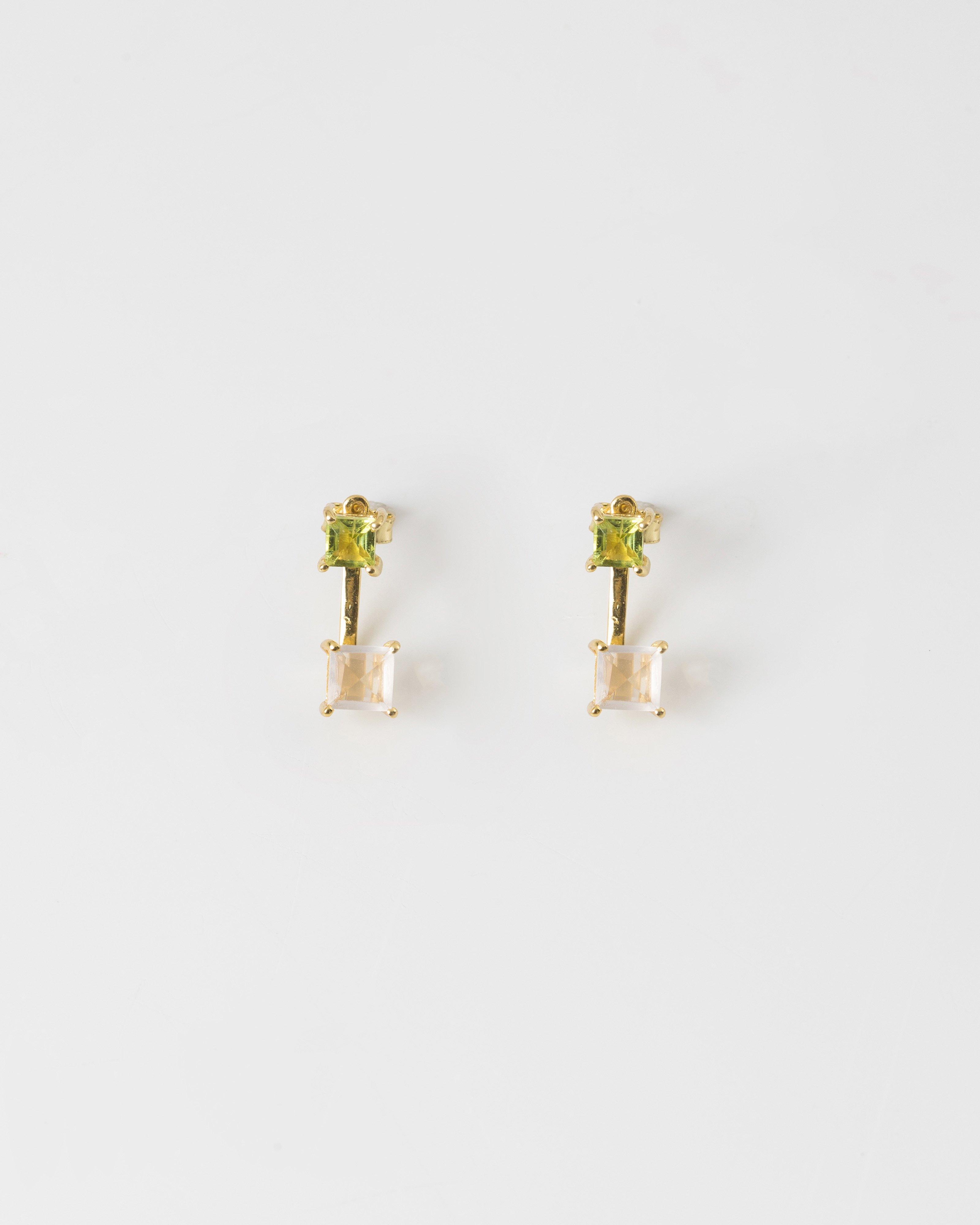 Sterling Silver Square Peek-a-Boo Stud Earrings -  green