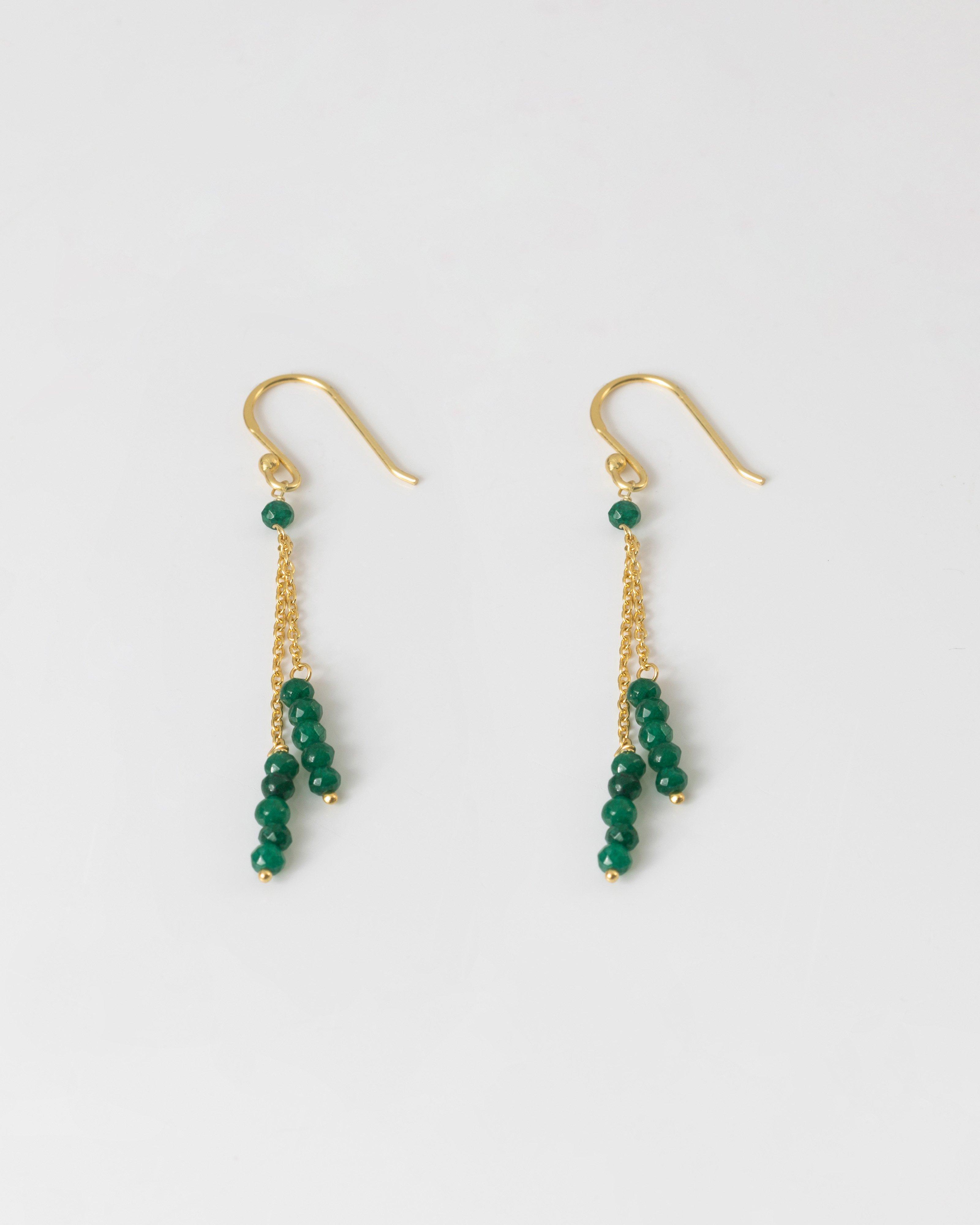 Sterling Silver Beaded Tassel Drop Earrings -  emerald