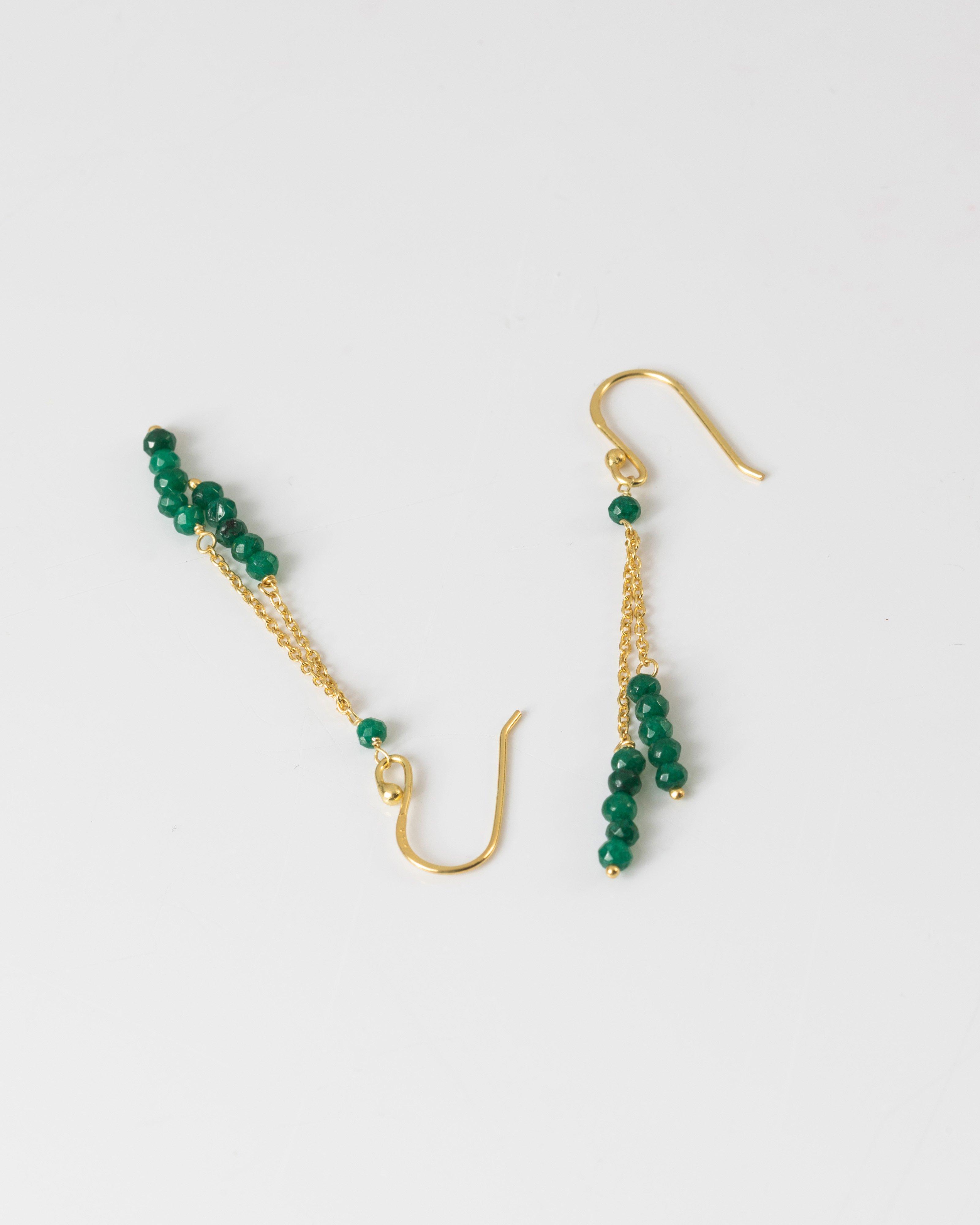 Sterling Silver Beaded Tassel Drop Earrings -  emerald