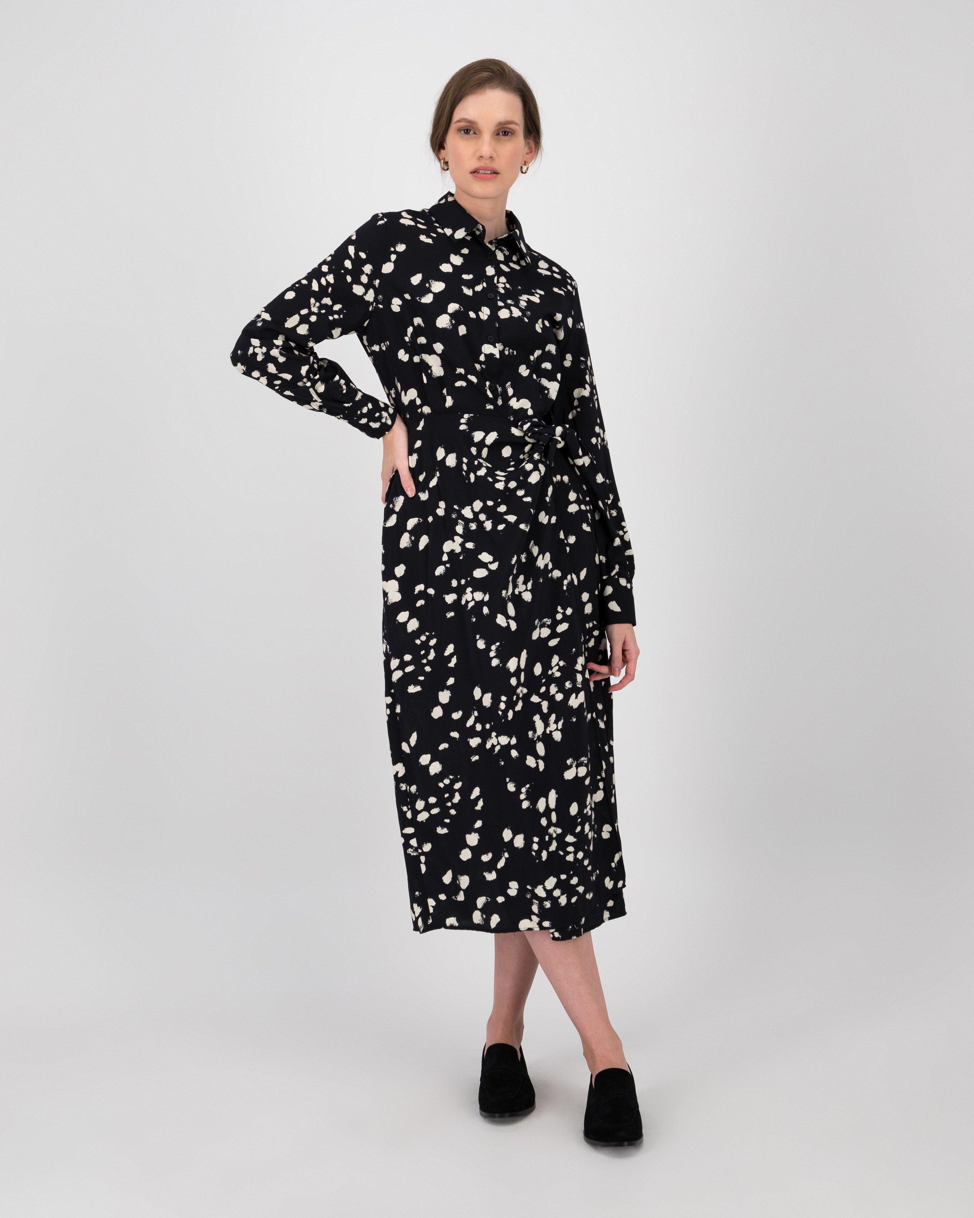 Moira Printed Wrap Dress -  black