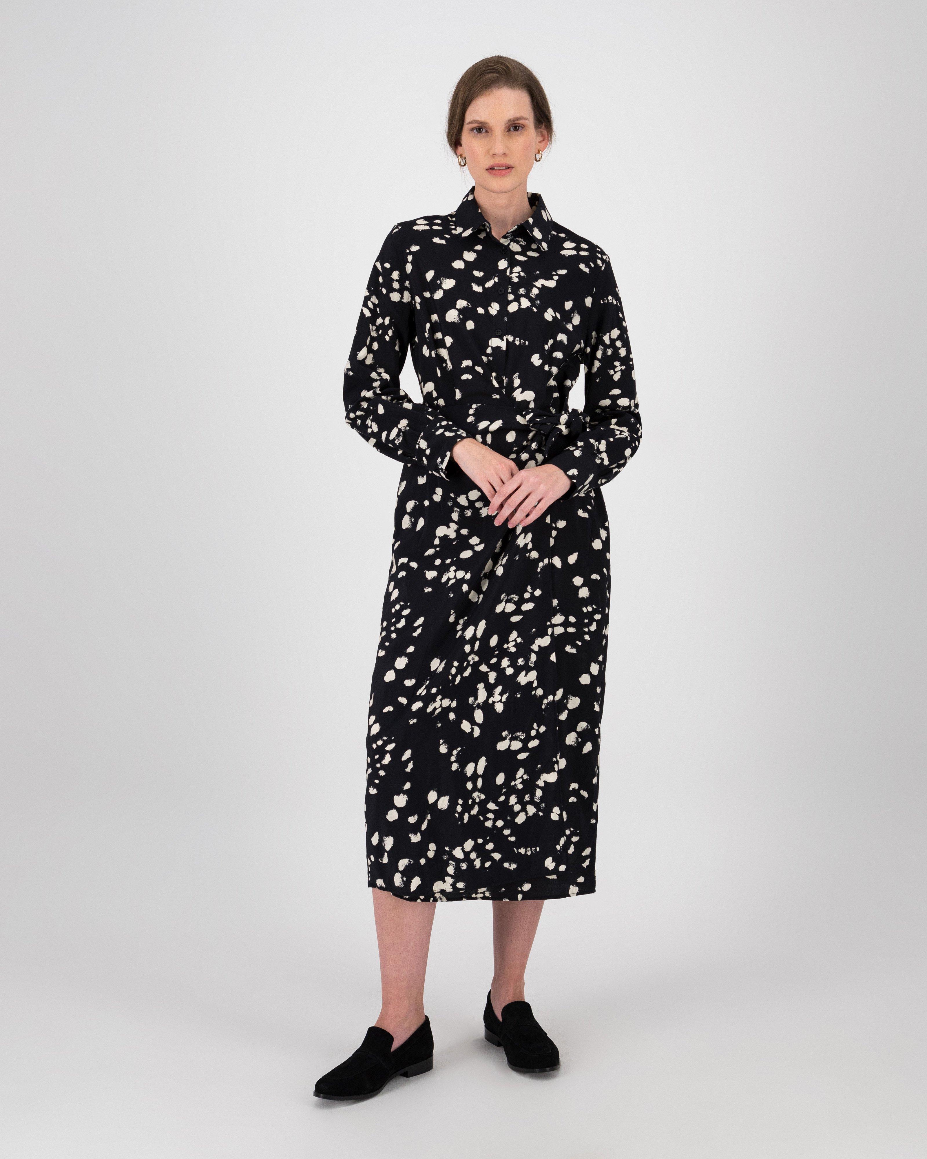 Moira Printed Wrap Dress -  black