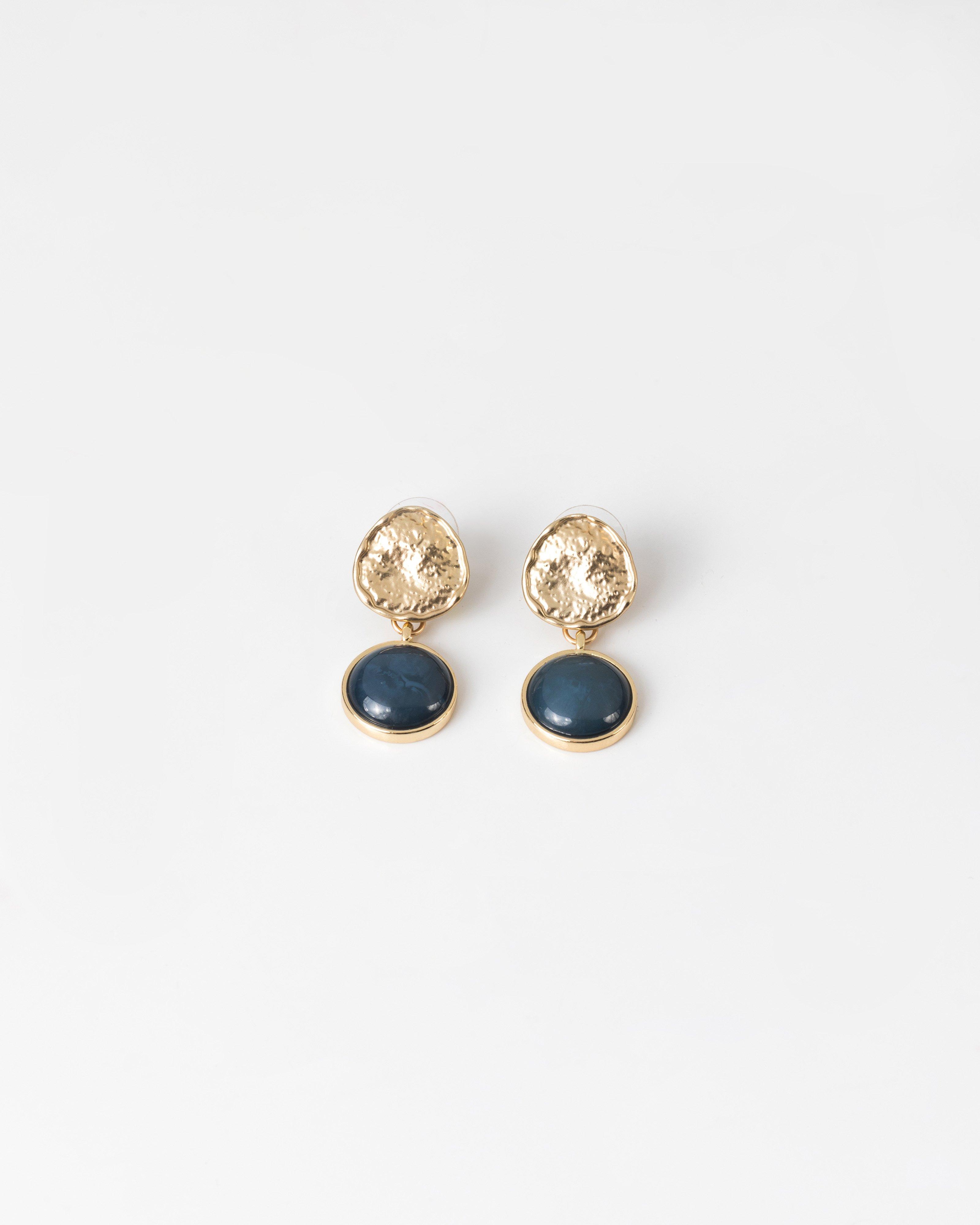 Patterned Stone Double Drop Earrings -  blue